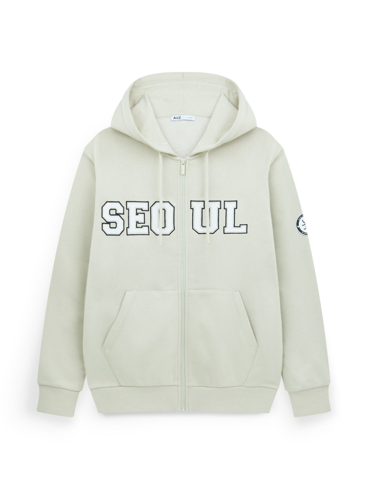 AIIZ Men’s Varsity Graphic Zipper Hoodie (Beige / S)