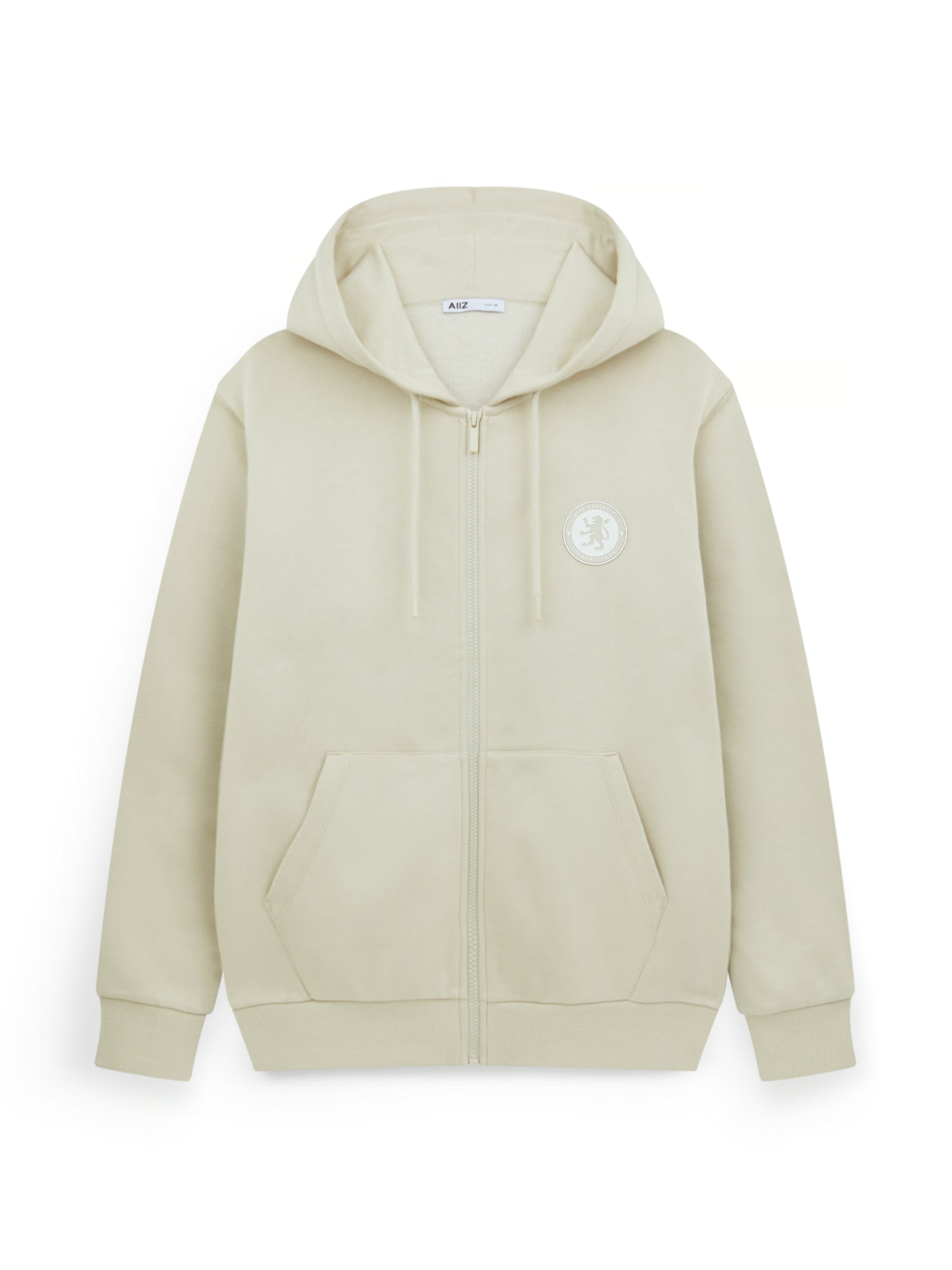 AIIZ Men’s Logo Silicon French terry Zipper Hoodie (Beige / S)