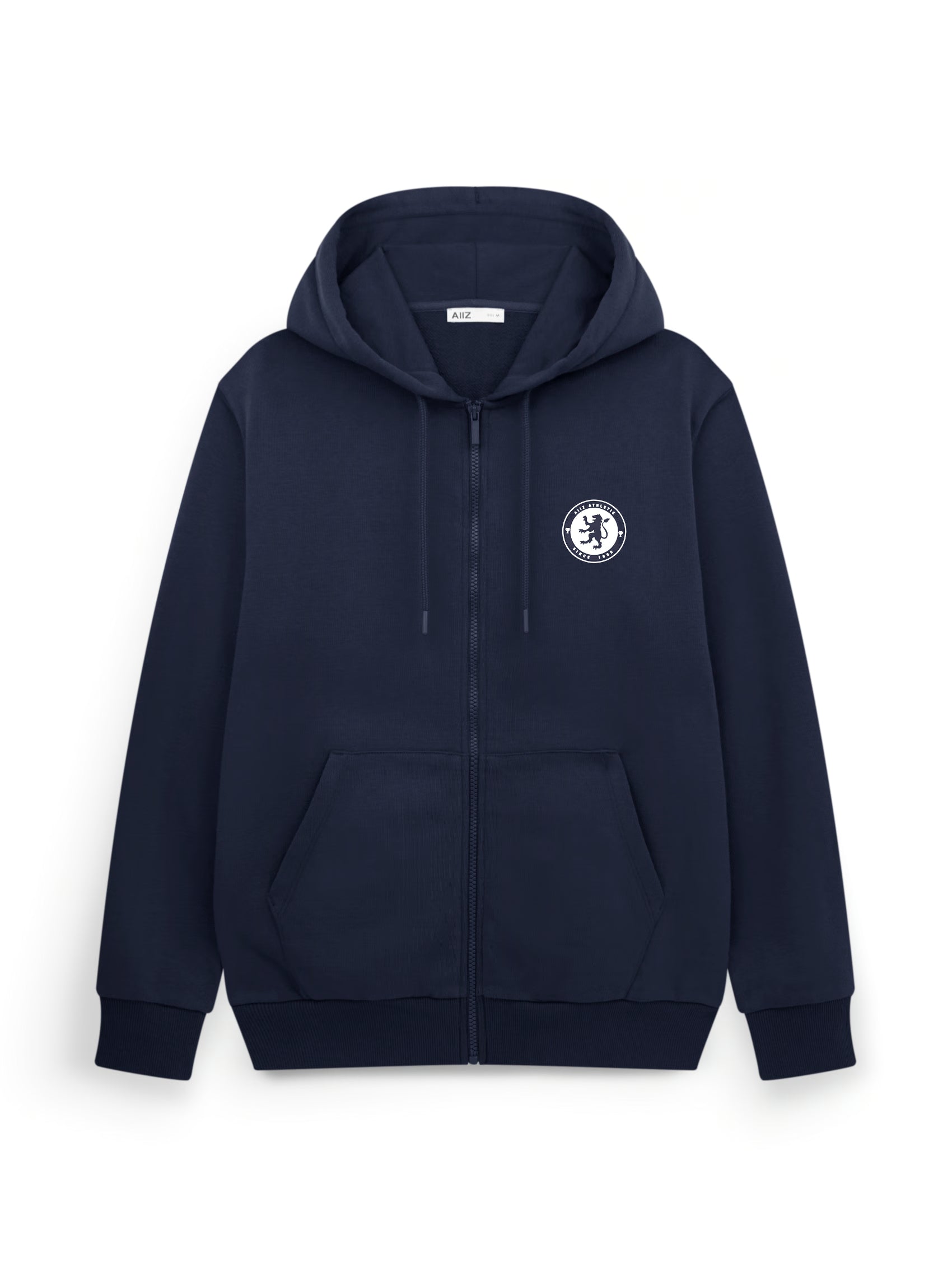 AIIZ Men’s Logo Silicon French terry Zipper Hoodie (Navy / S)