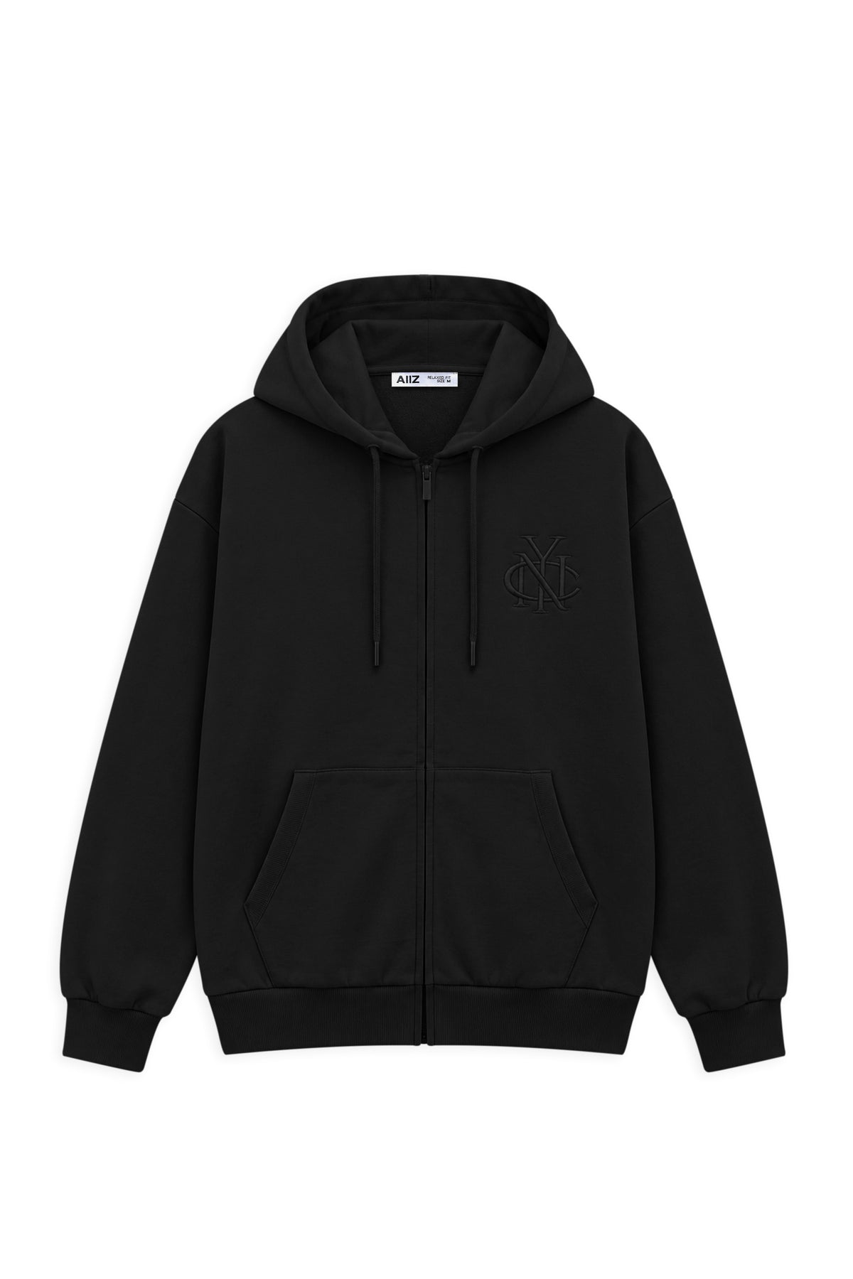 AIIZ Men’s Logo French terry Zipper Hoodie (Black / S)