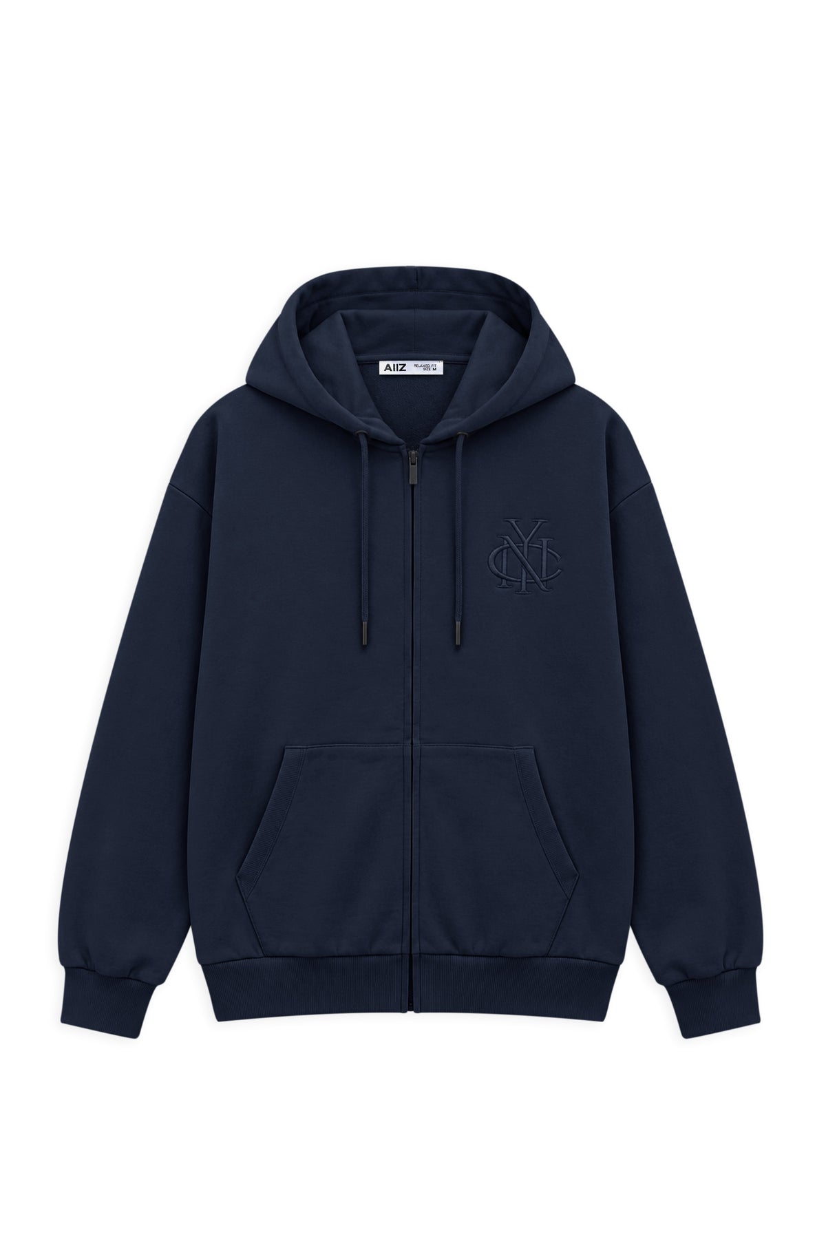 AIIZ Men’s Logo French terry Zipper Hoodie (Navy / S)