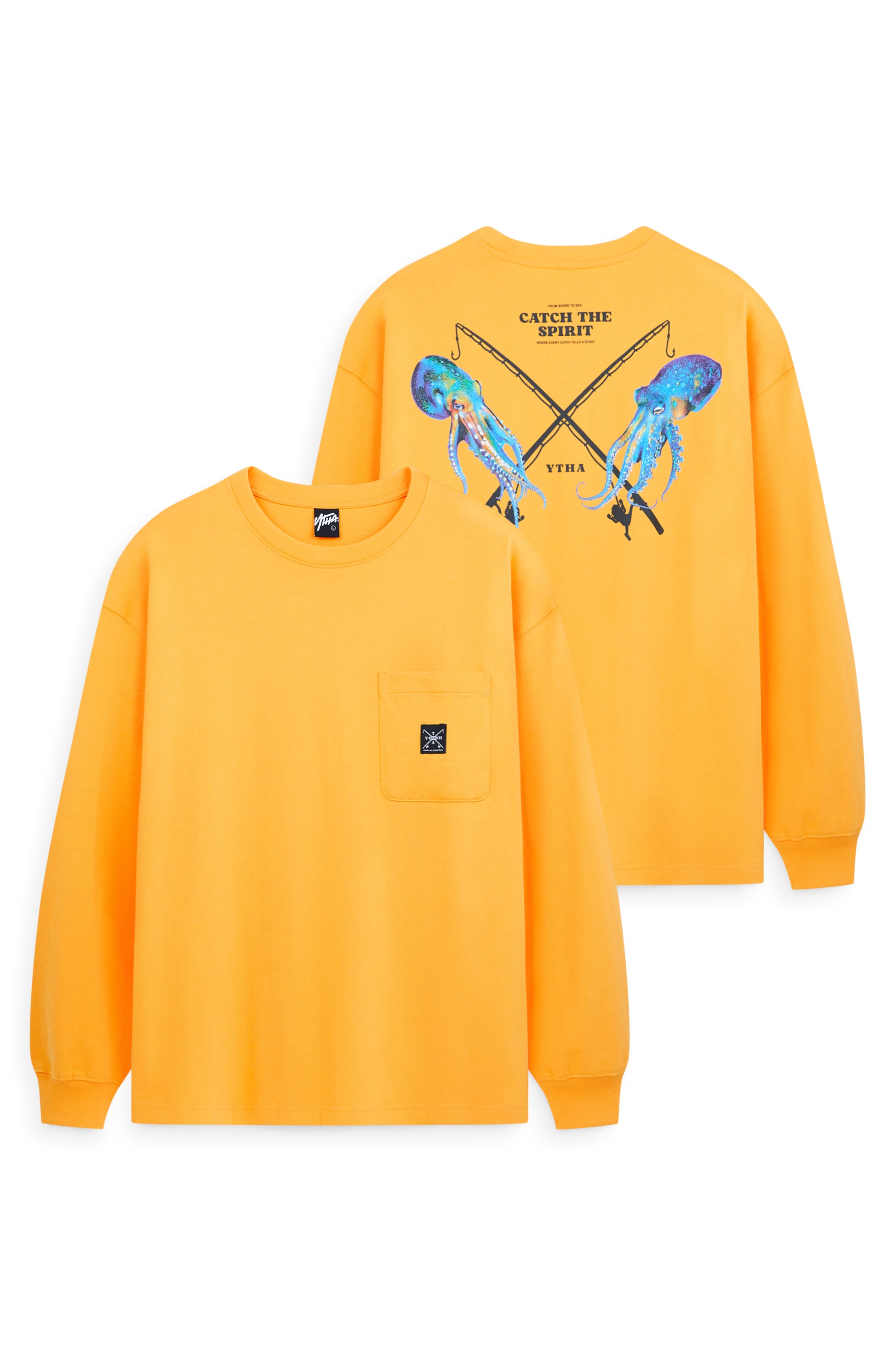 AIIZ Men’s Fishing Society Club Graphic Long Sleeve T-Shirt (Orange / S)