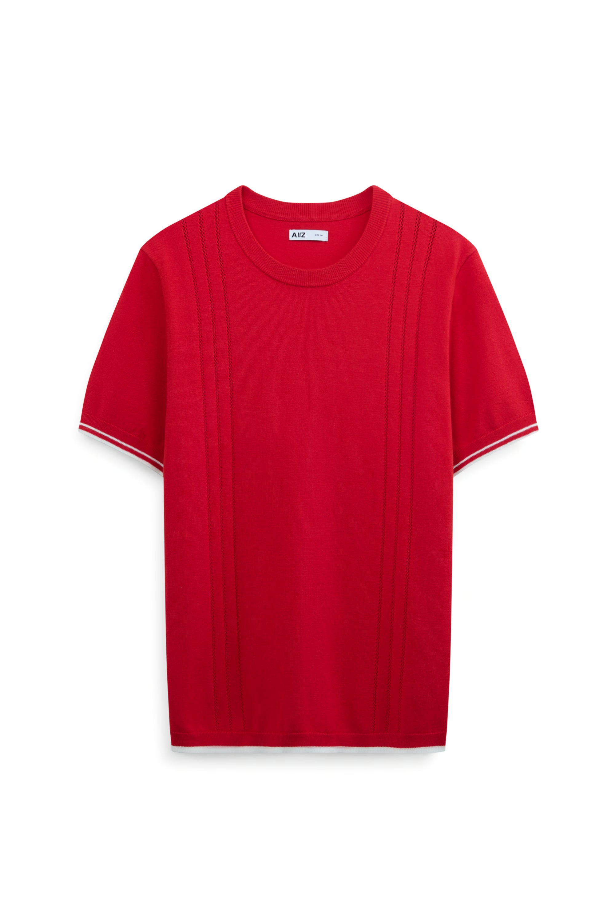 AIIZ Men's Short Sleeve Knitted T-Shirt with Tipping