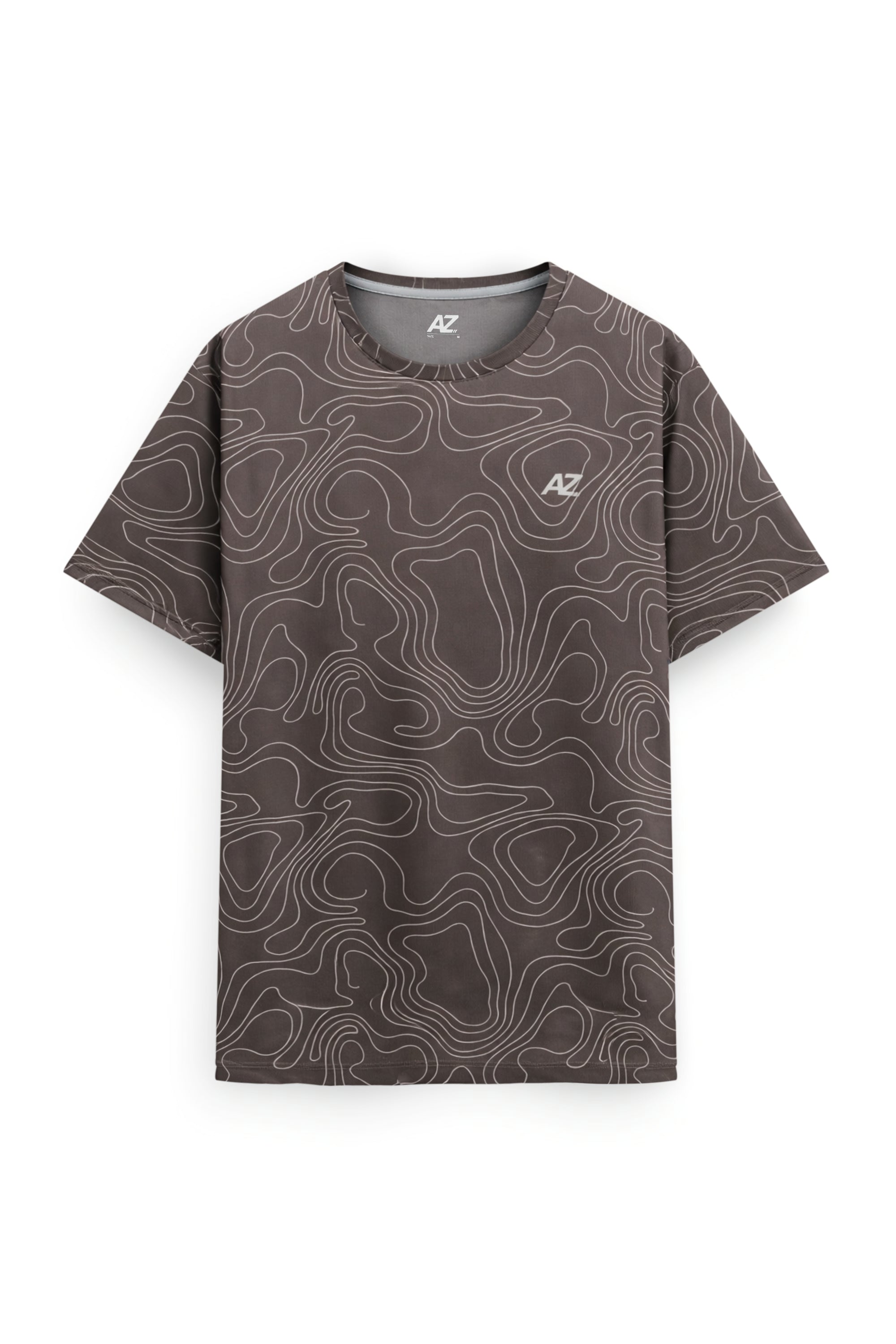 AIIZ Men's Quick Dry Active Printed T-Shirt (Dark Brown / S)