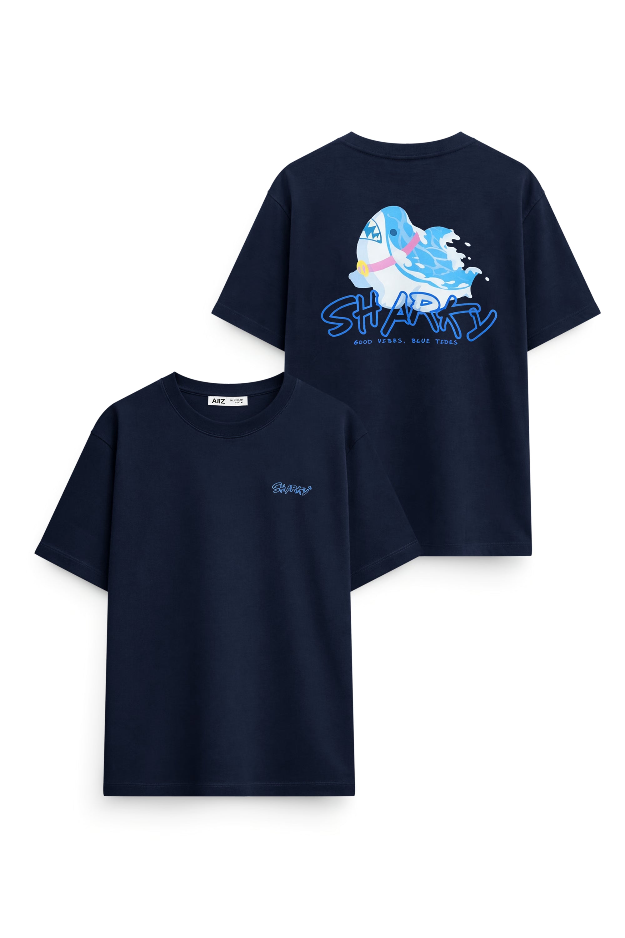 AIIZ X SHARKY WORLD Unisex Graphic T-Shirt (Navy / S)