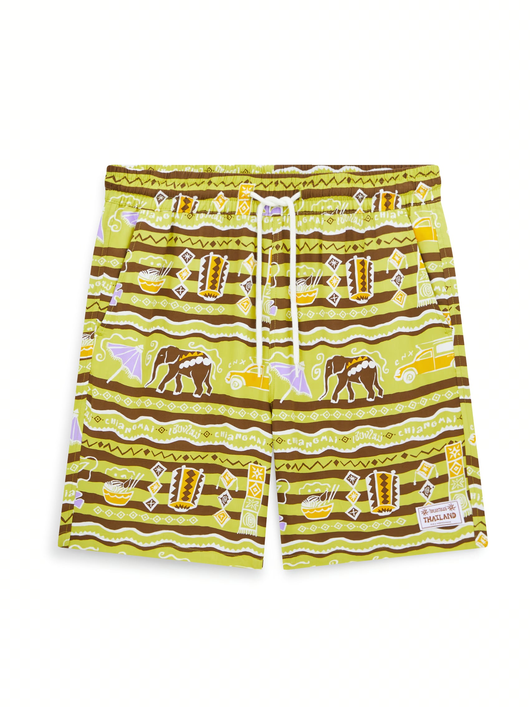 AIIZ Sawasdee Thailand Printed Easy Shorts (Green / XS)