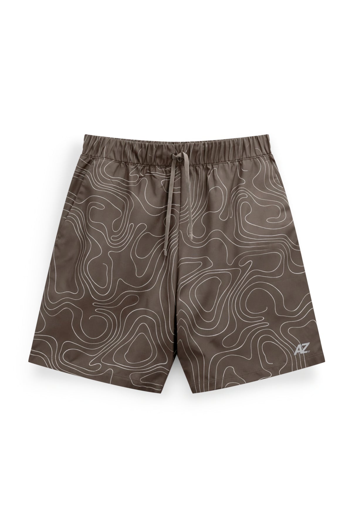 AIIZ Men's Quick Dry Stretch Active Printed Shorts (Dark Brown / S)