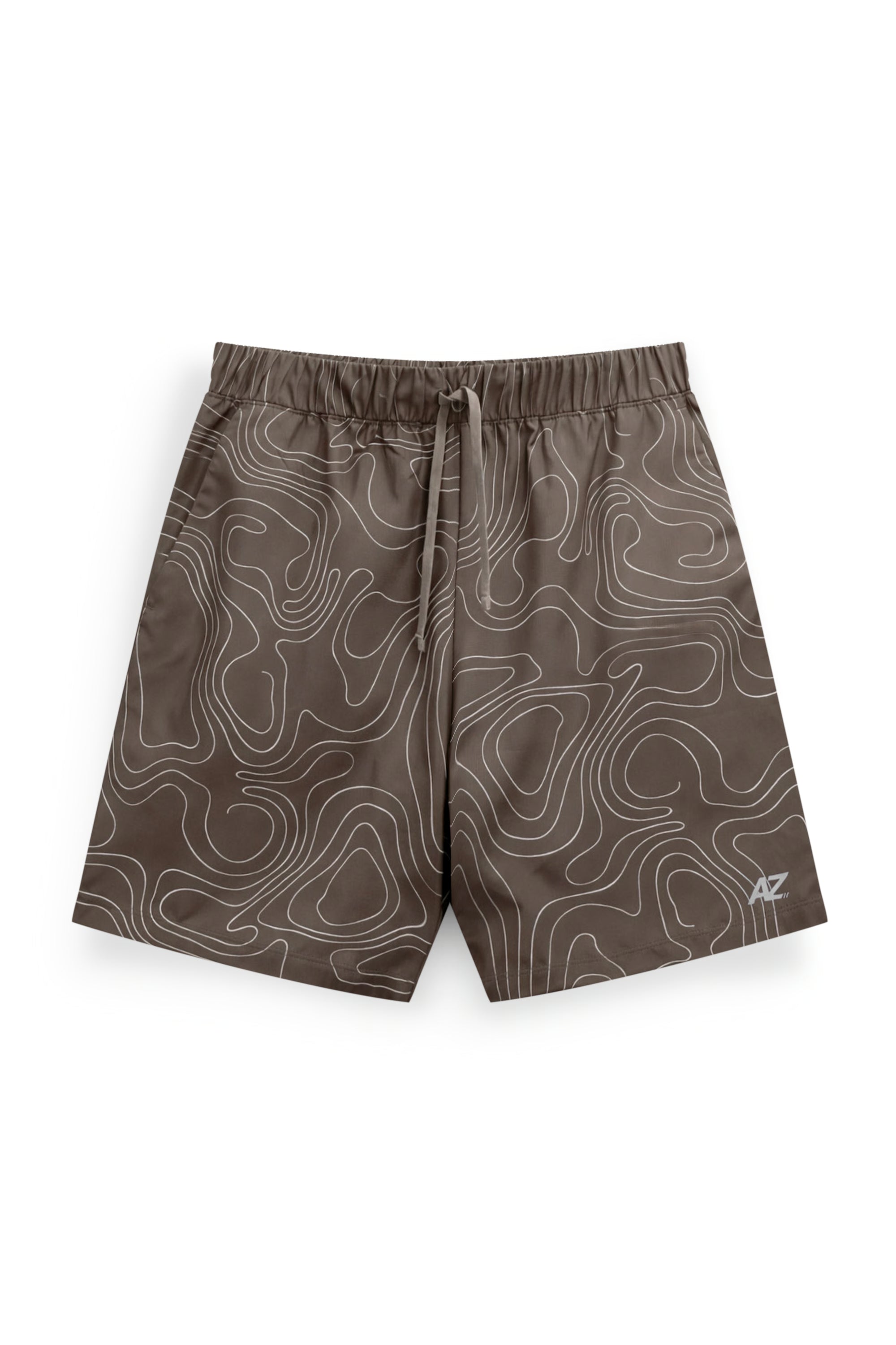 AIIZ Men's Quick Dry Stretch Active Printed Shorts (Dark Brown / S)