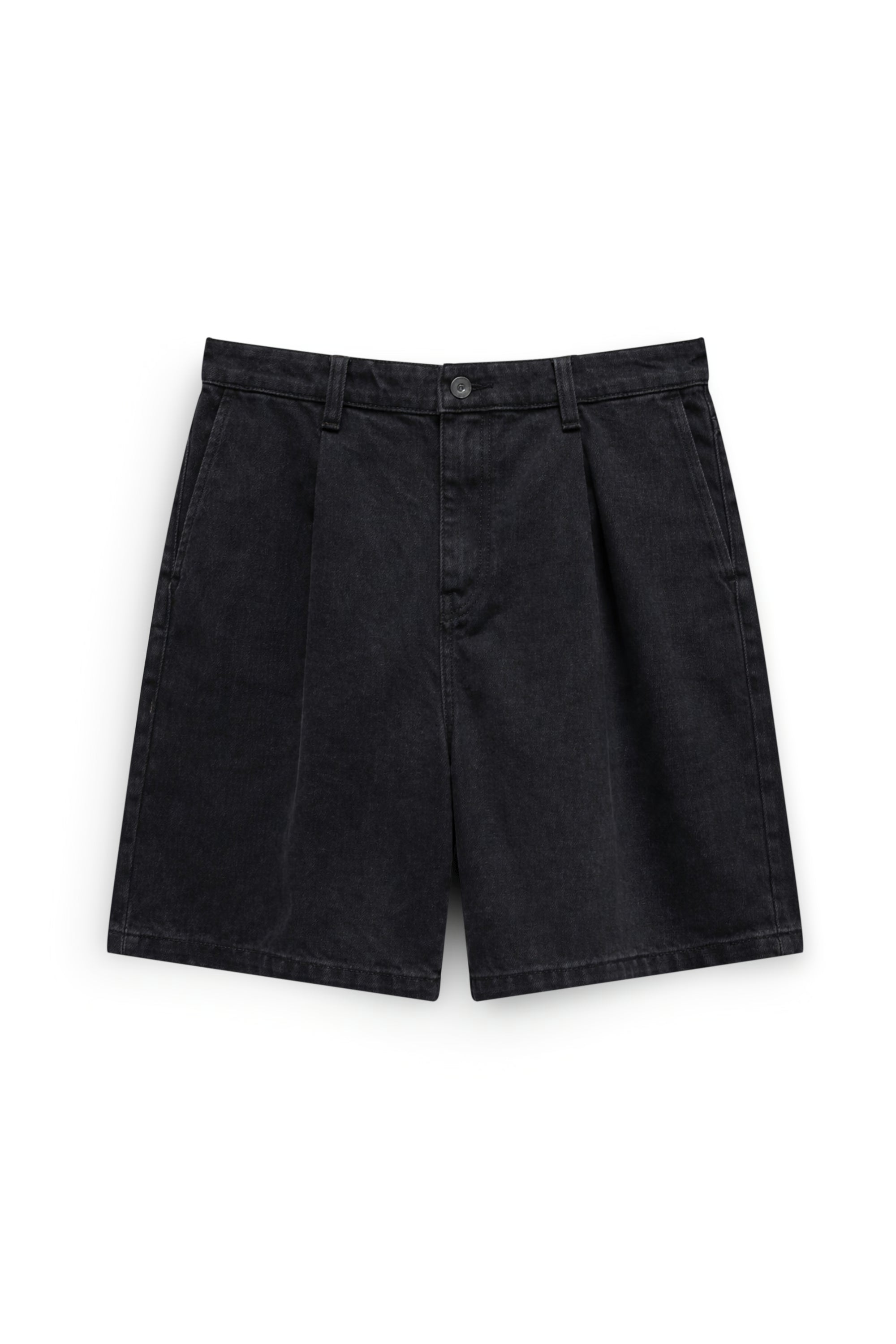 AIIZ Men's Denim Pleated Bermuda Shorts (Black / 30)