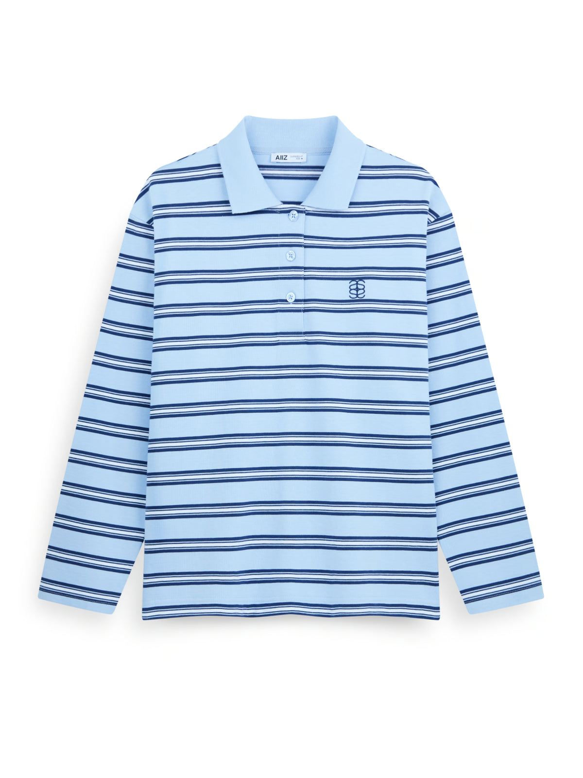 AIIZ Women's Striped Long Sleeve Polo Shirt (Blue / S)