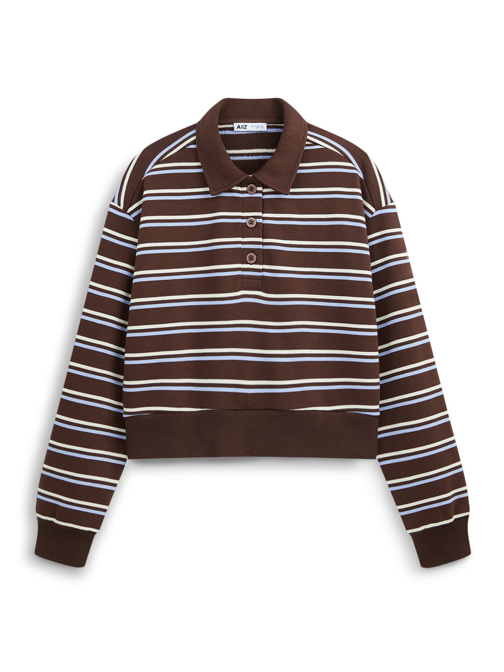 AIIZ Women's Striped Long Sleeve Polo Shirt