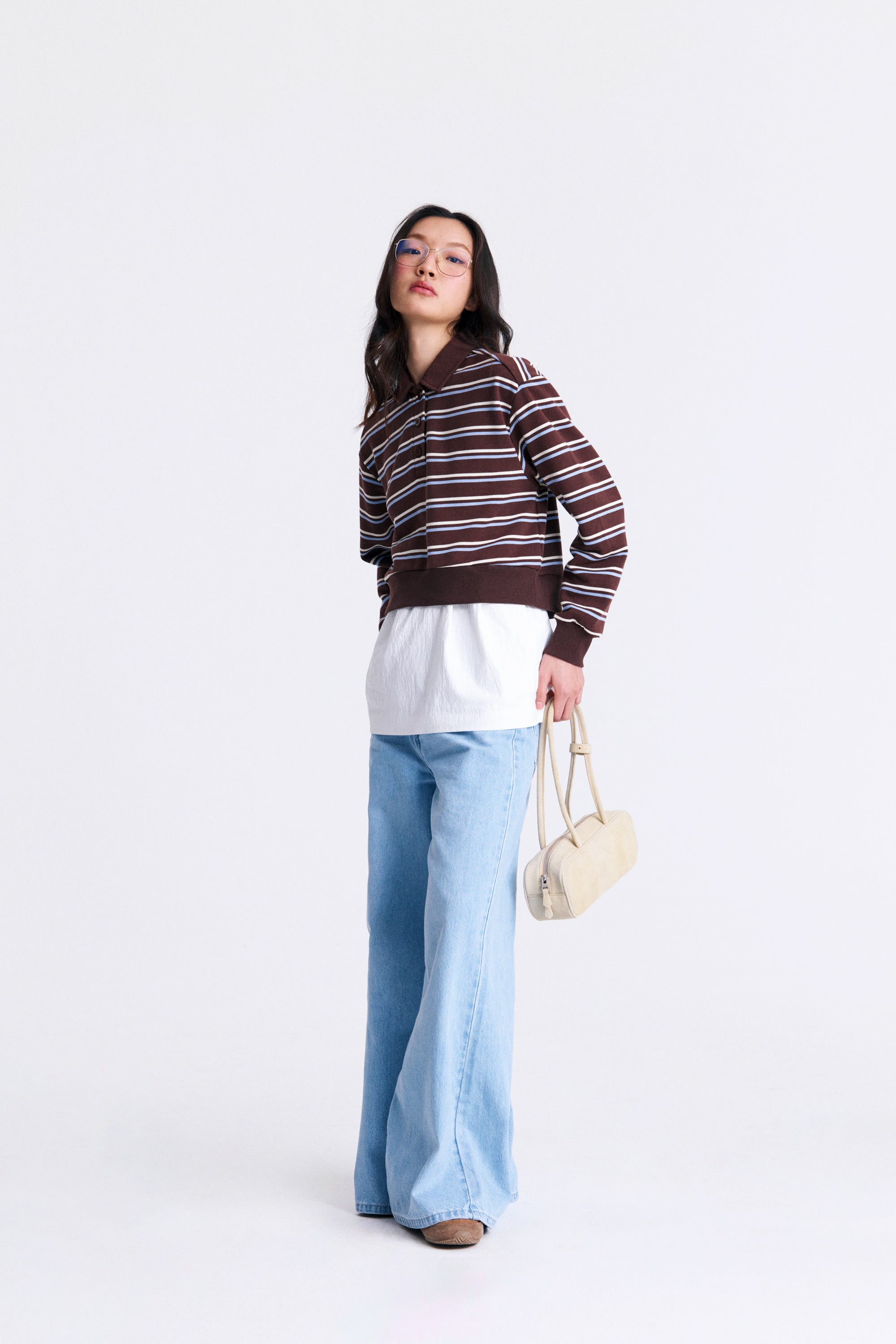 AIIZ Women's Striped Long Sleeve Polo Shirt