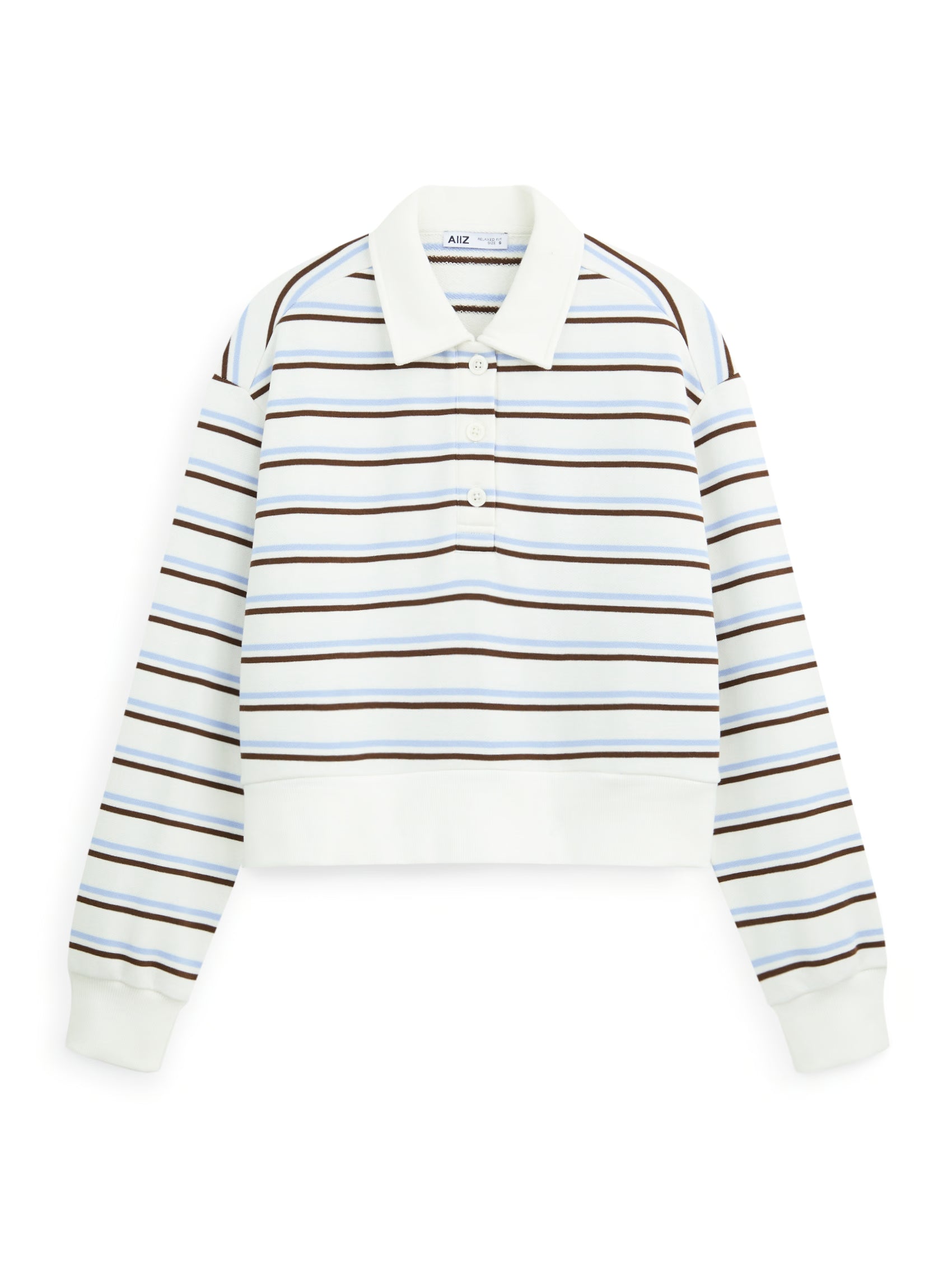 AIIZ Women's Striped Long Sleeve Polo Shirt (OFF WHITE / S)