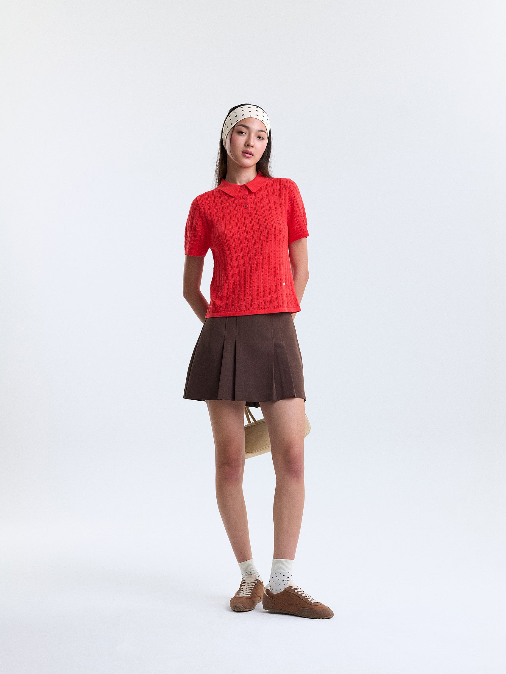 AIIZ Women’s Pointelle Knit Polo Shirt