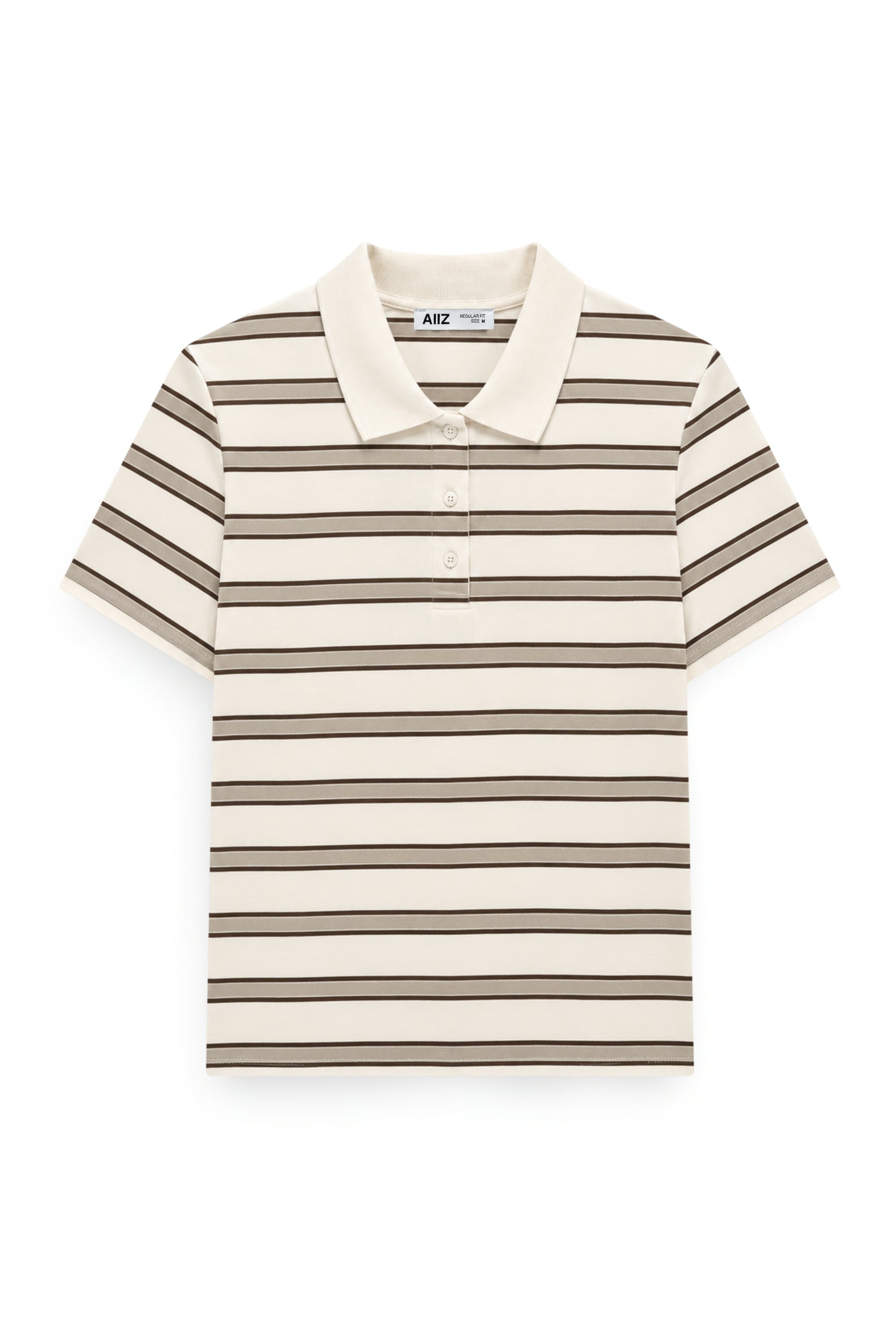 AIIZ Women's New Polo Striped Regular Fit 100% Cotton (Beige / S)