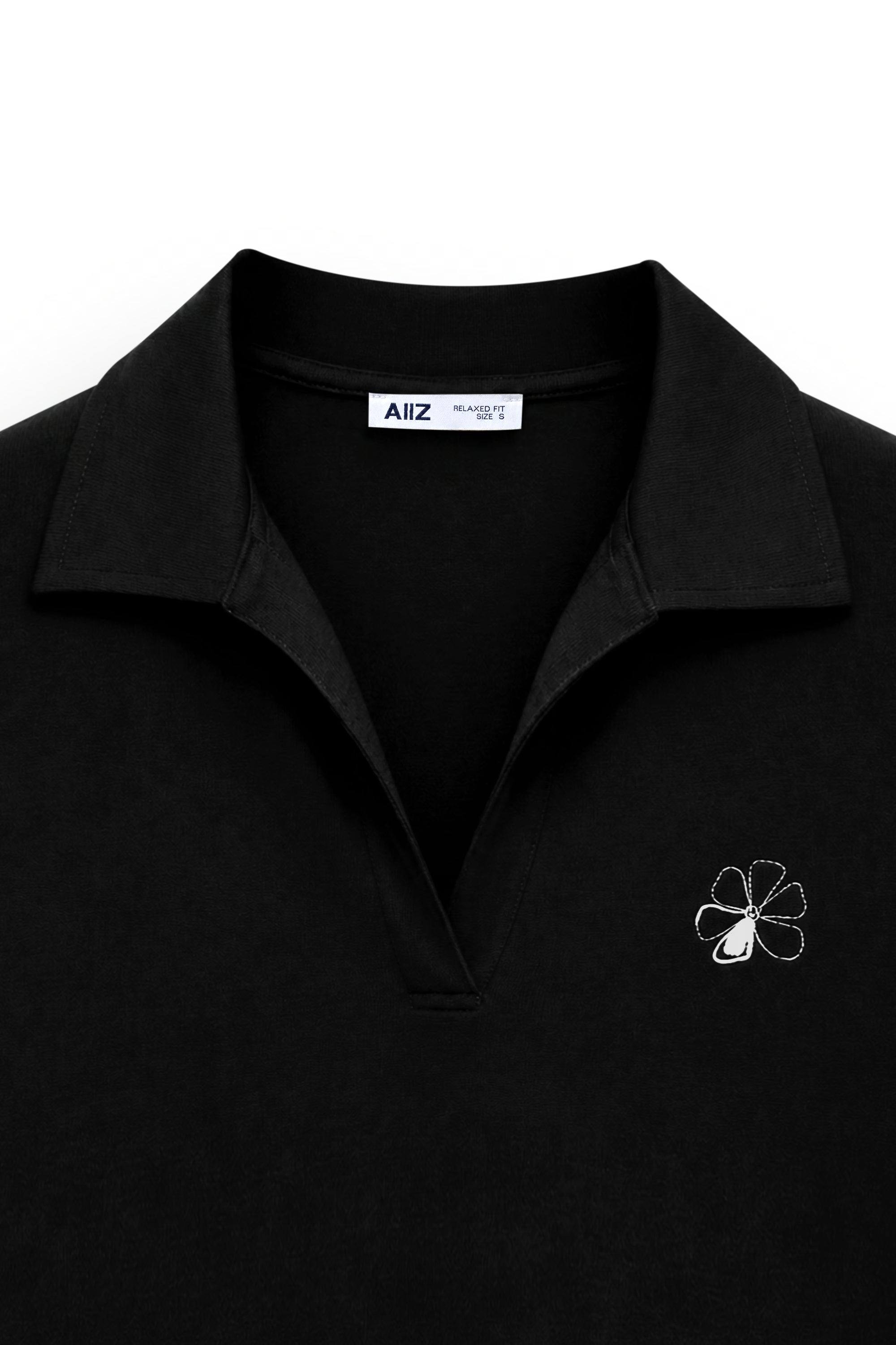 AIIZ Women's Polo Open Collar with Floral Embroidery