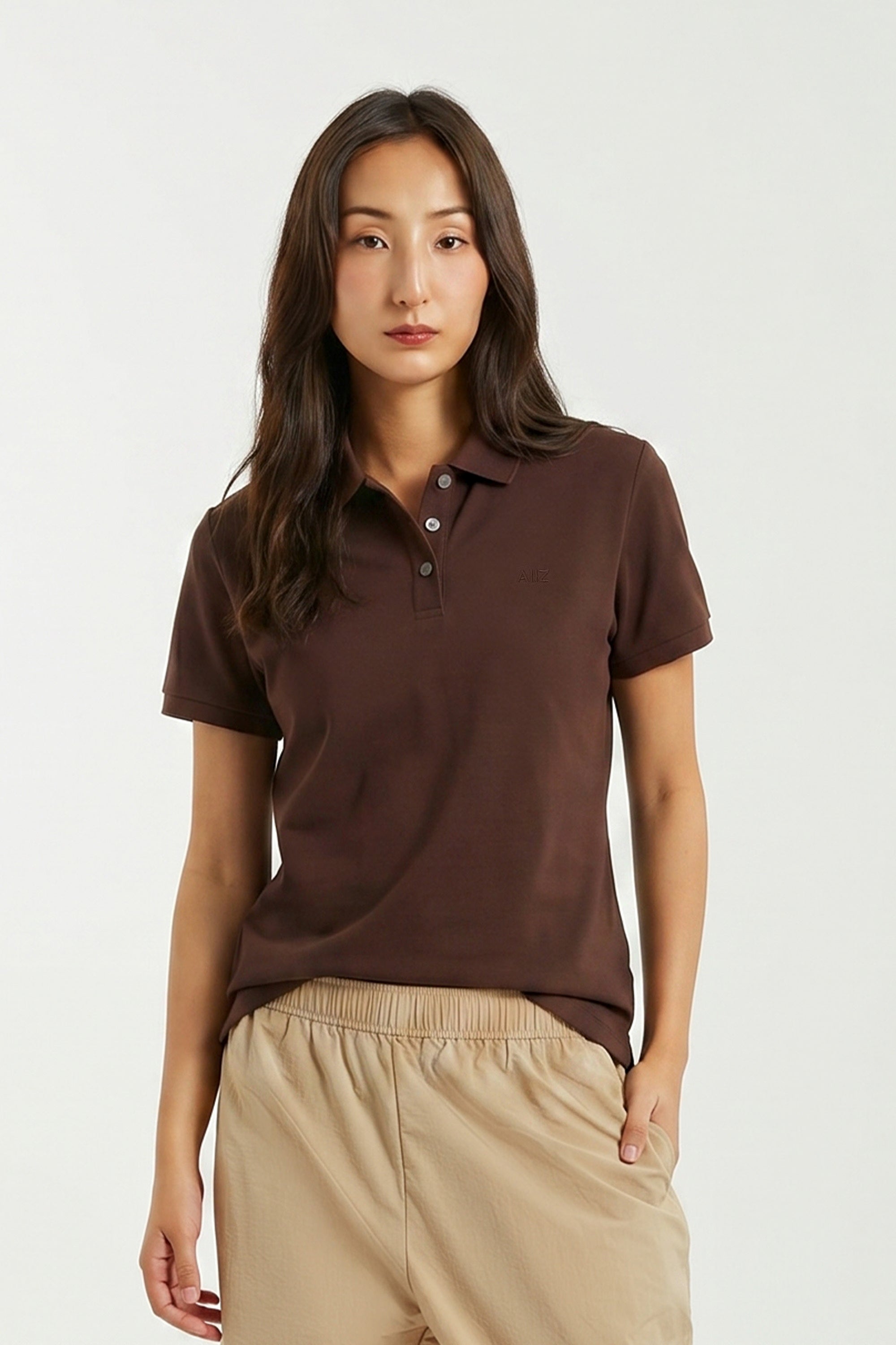 AIIZ Women’s Logo Polo Shirt Cotton Polyester (Brown / S)