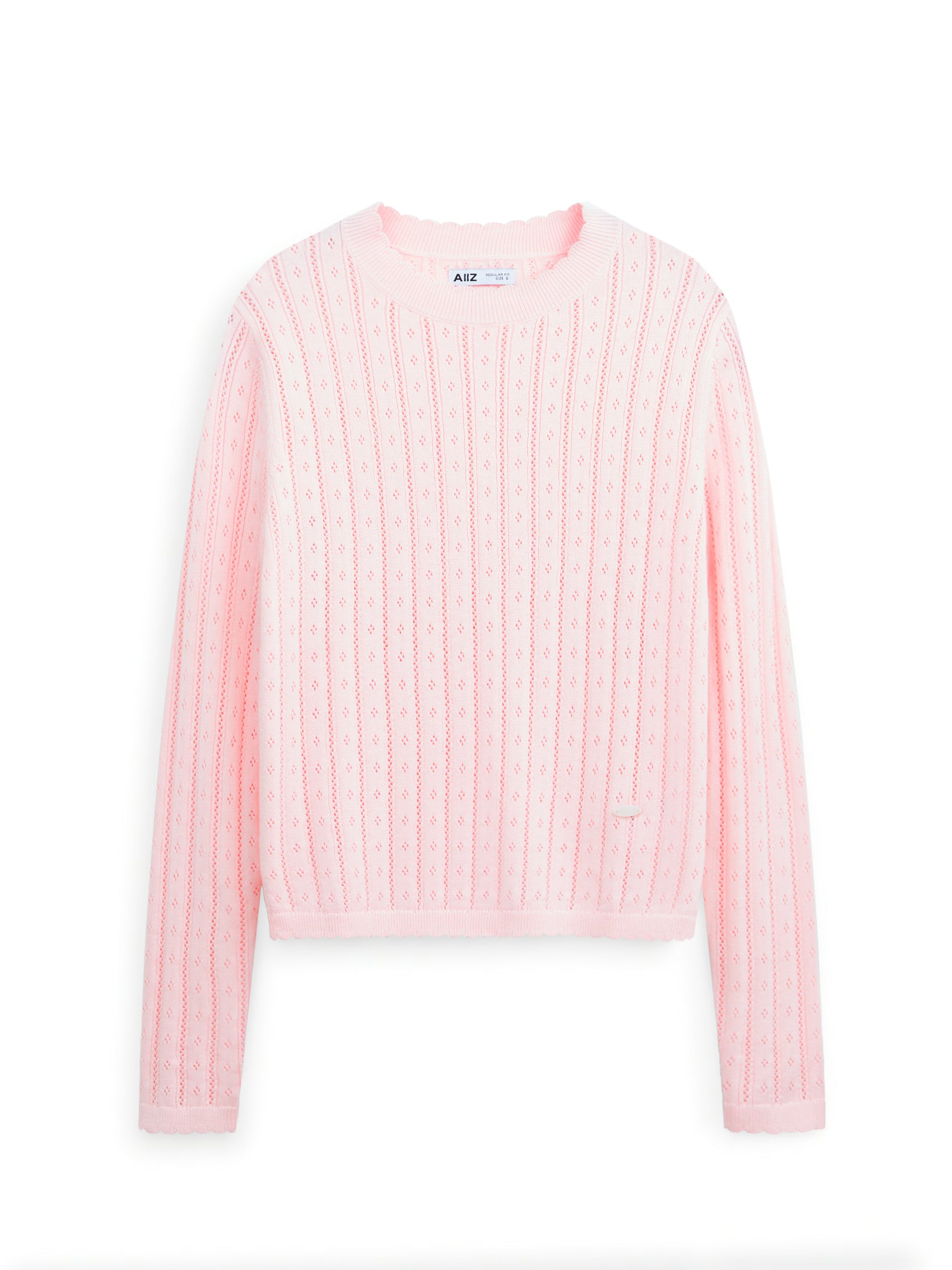 AIIZ Women's Pointelle Knit Long Sleeve Top (Light Pink / S)