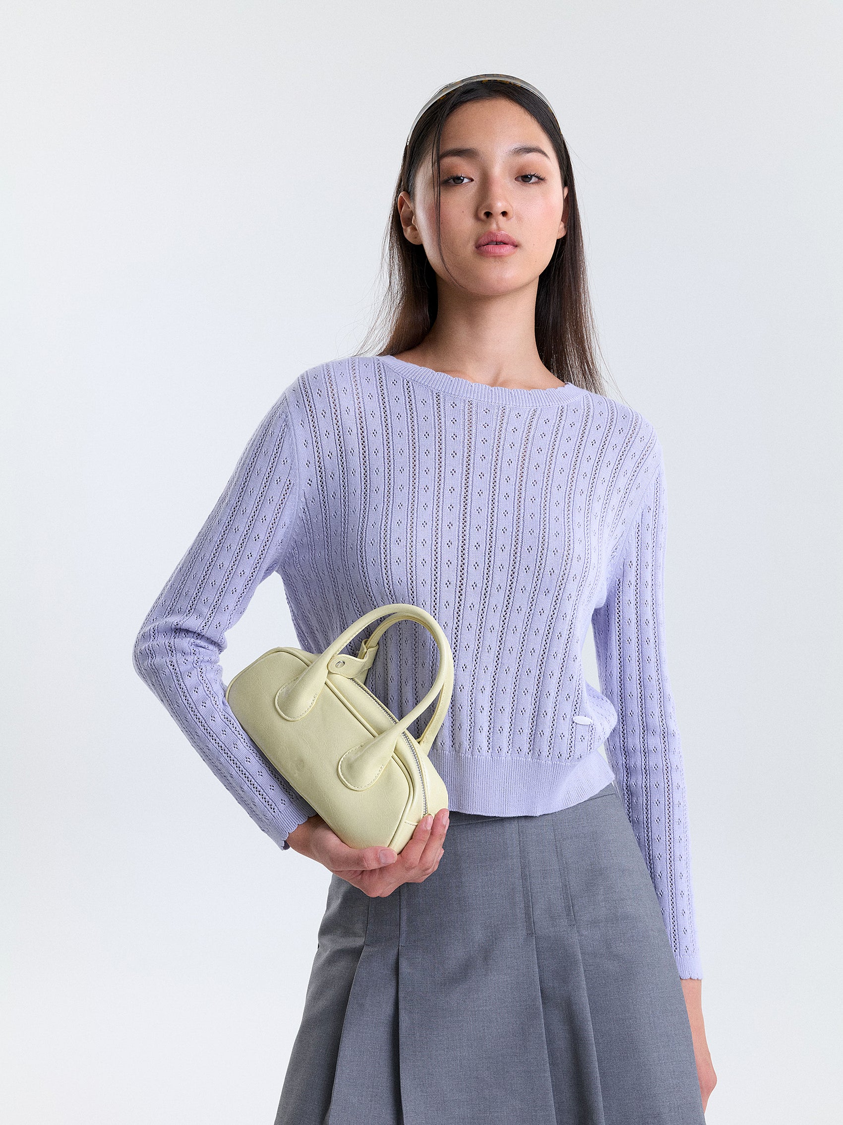 AIIZ Women's Pointelle Knit Sweater (Violet / S)