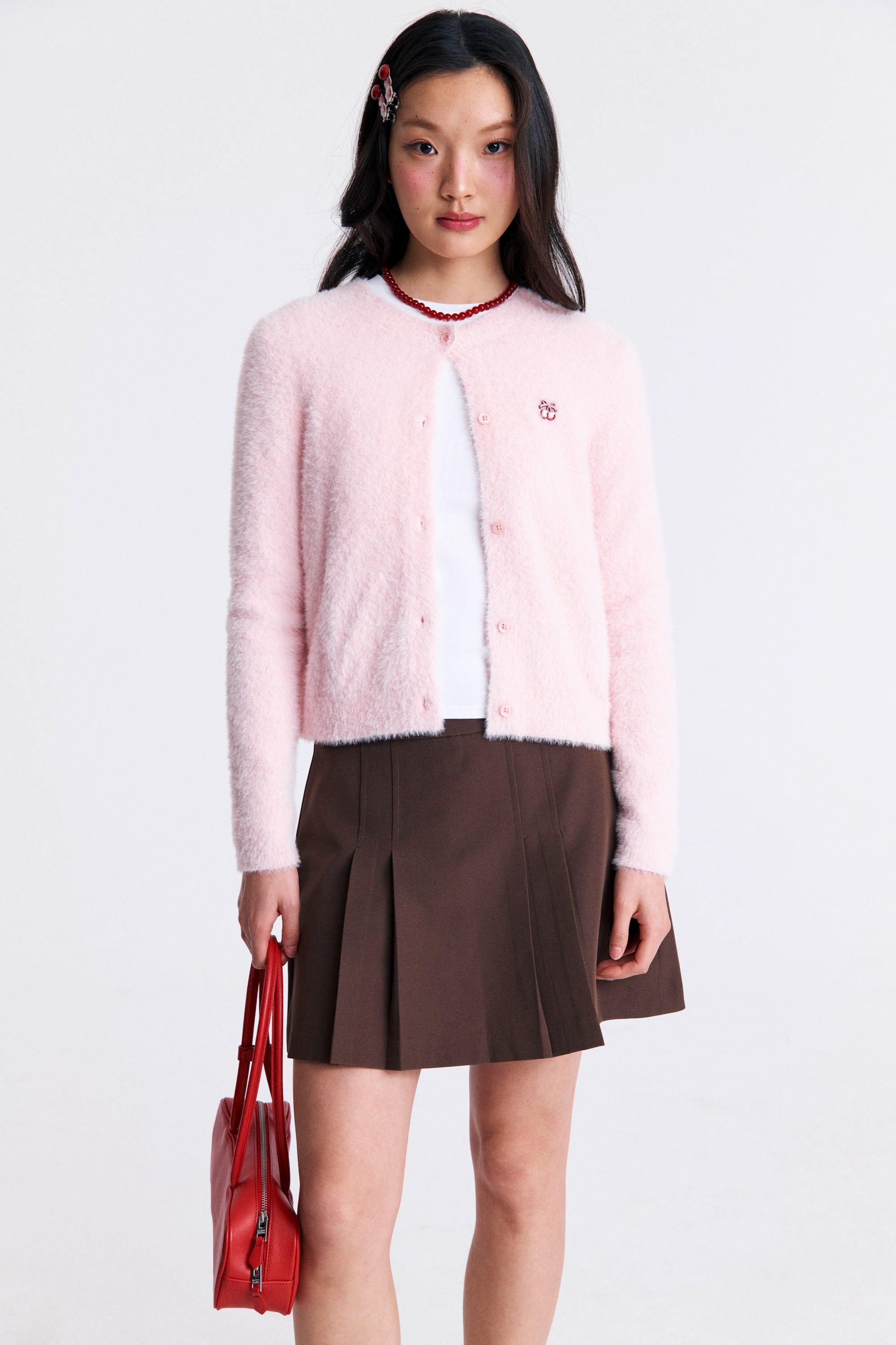 AIIZ Women's Cherry Fluffy Cardigan