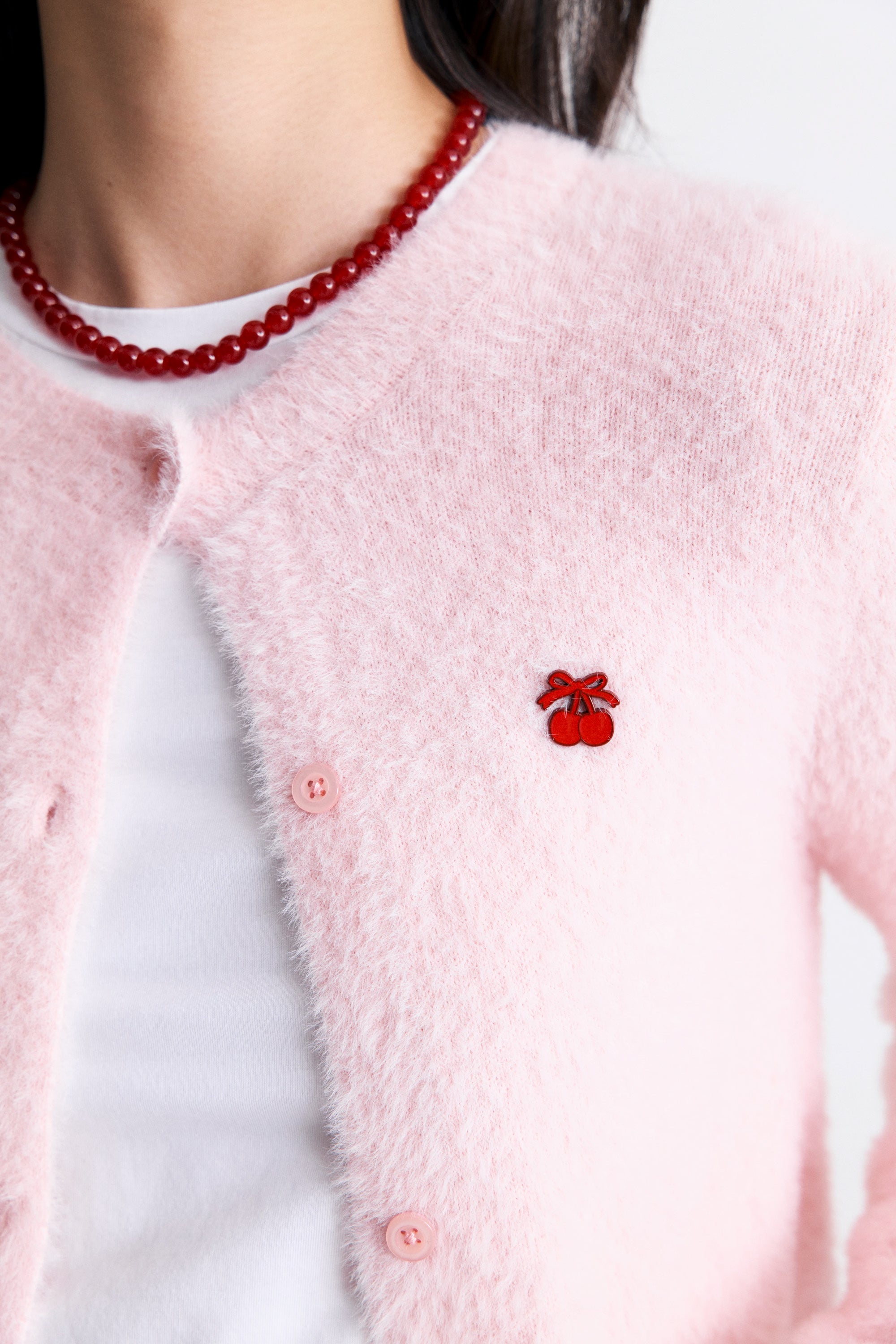 AIIZ Women's Cherry Fluffy Cardigan