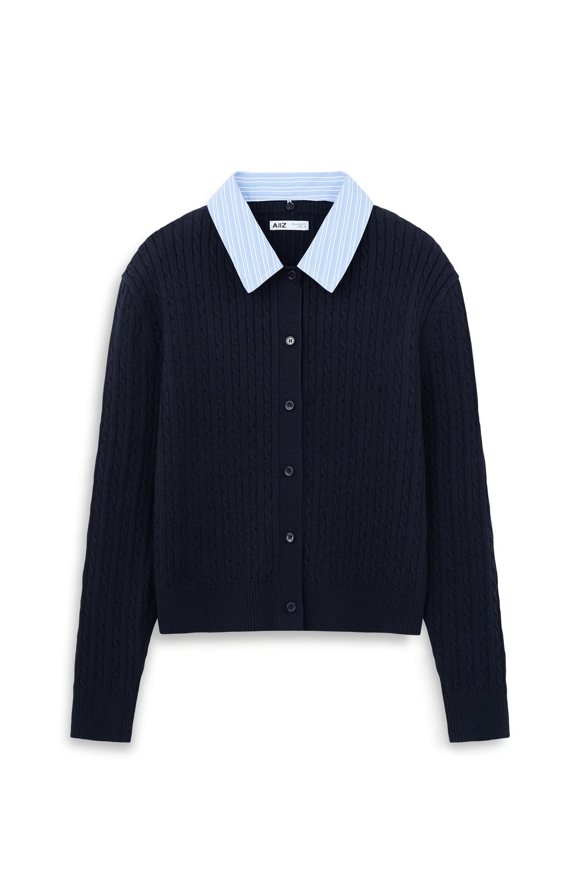 Women's Urban Weaver Cable Layer Cardigan with Removable Collar (Navy / S)