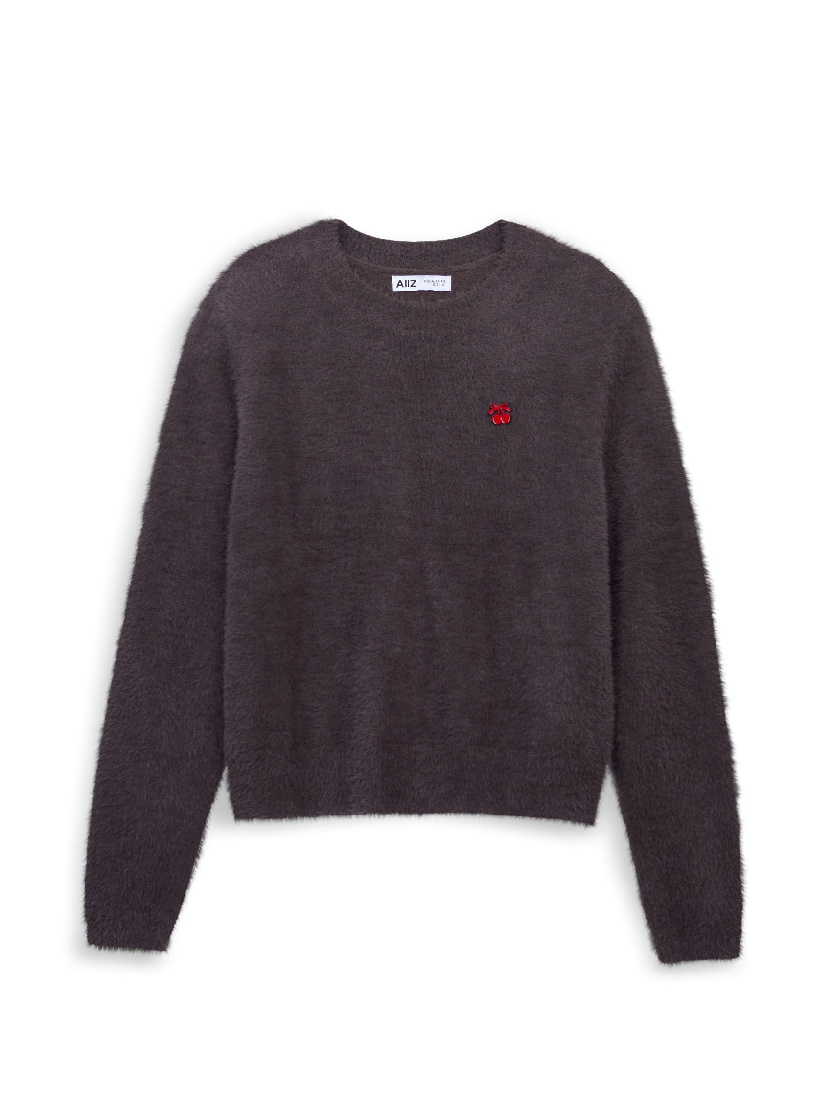 AIIZ Women’s Cherry Fluffy Sweater (Dark Brown / S)