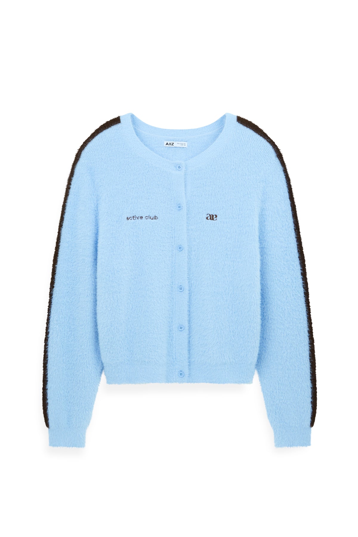 Women's Blokecore Fluffy Rib Cardigan with Sporty Sleeve Stripes (Light Blue / M)