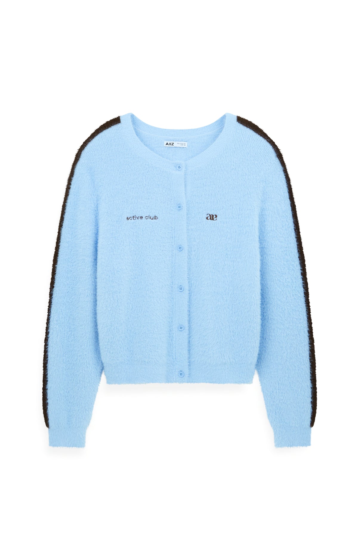 Women's Blokecore Fluffy Rib Cardigan with Sporty Sleeve Stripes (Light Blue / S)