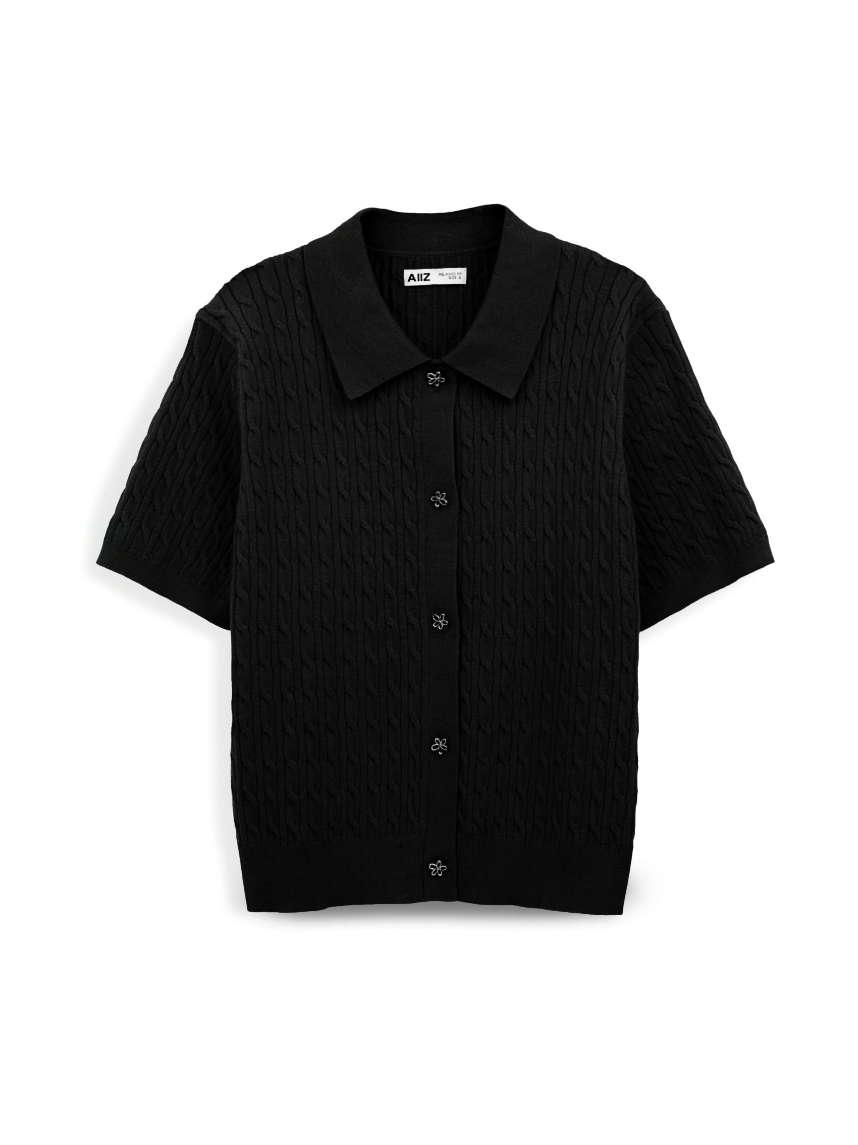 AIIZ Women's Cable Knit Short Sleeve Shirt