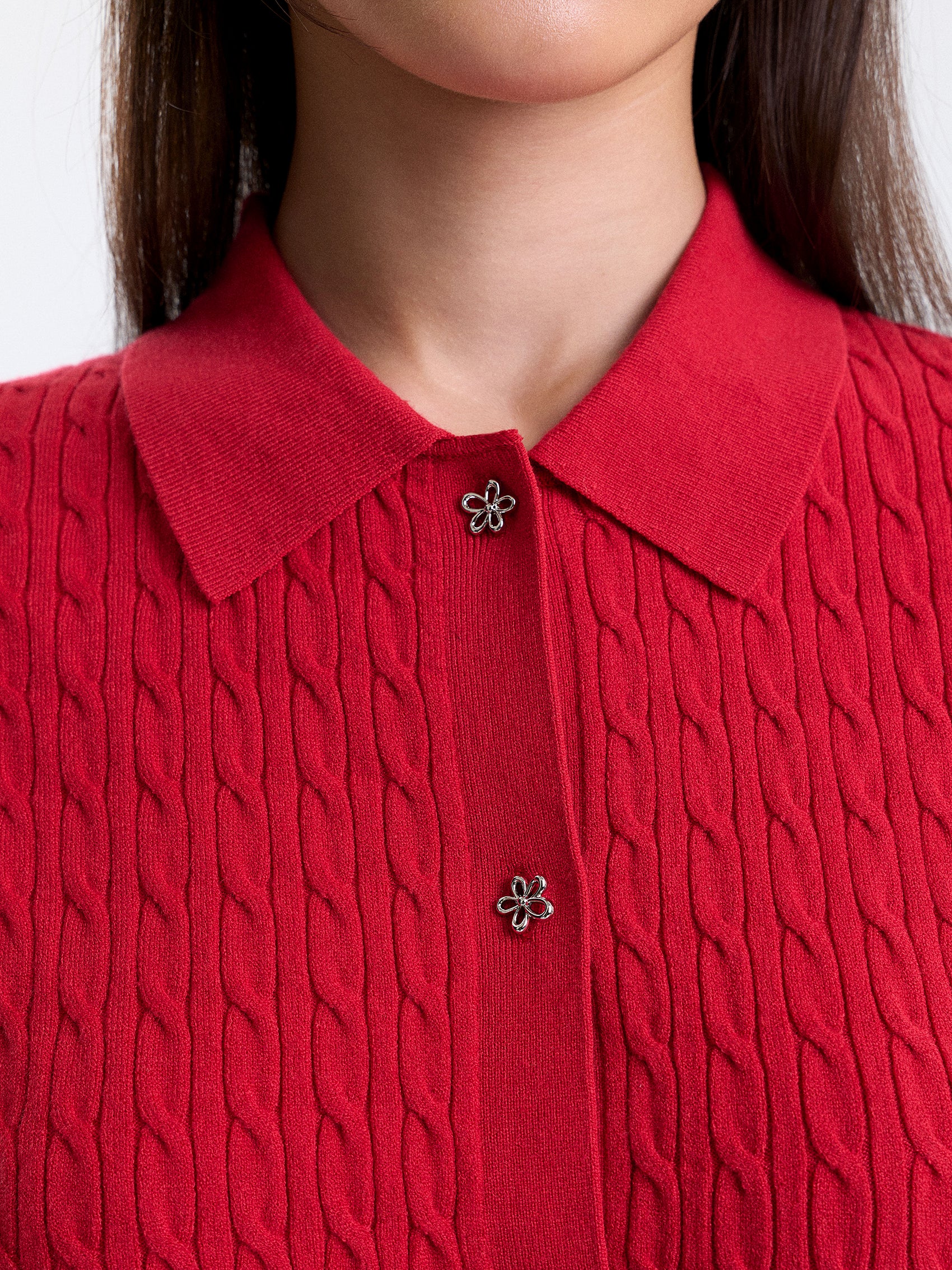 AIIZ Women's Cable Knit Short Sleeve Shirt