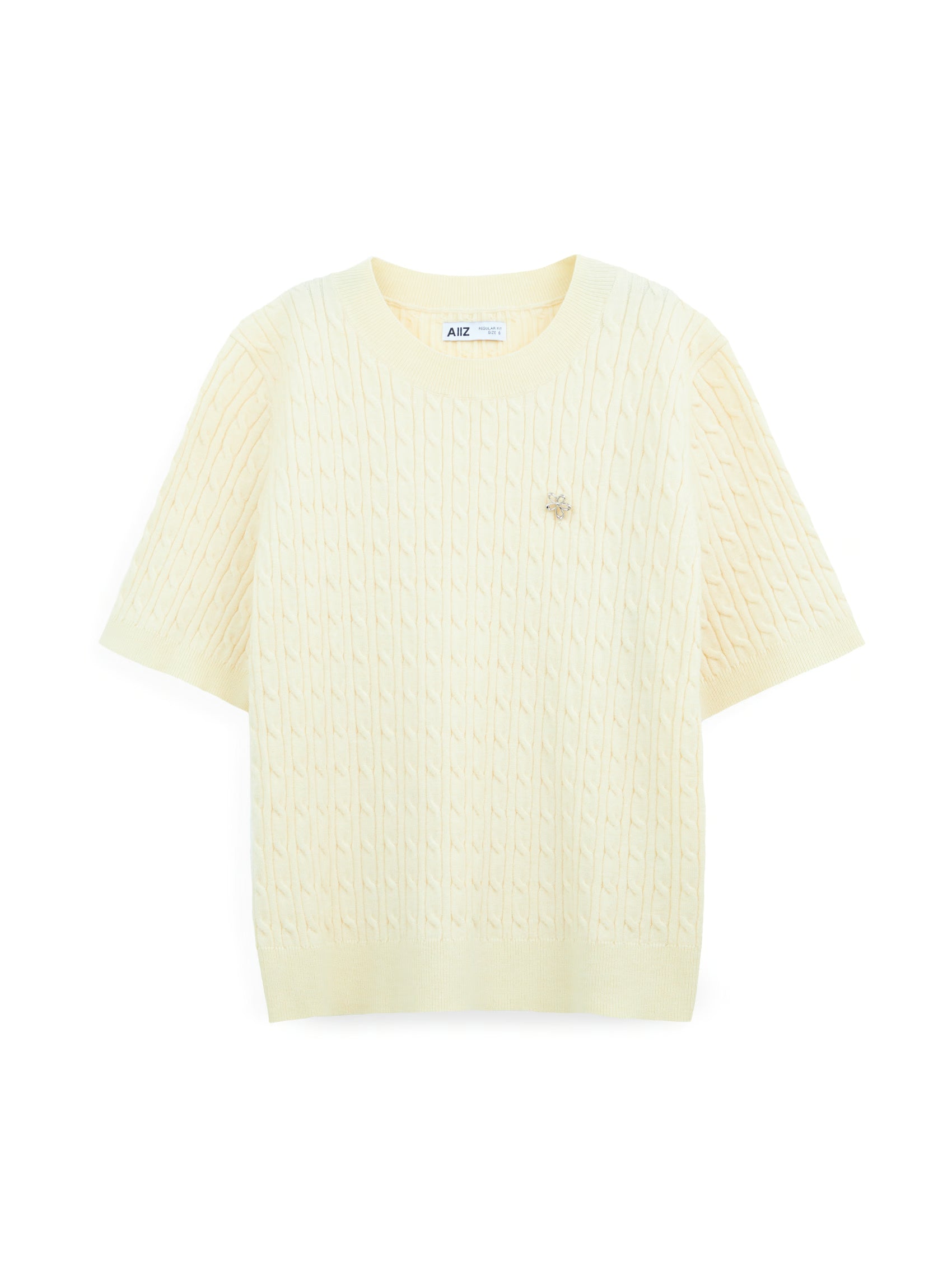 AIIZ Women's Cabel Knit Short Sleeve Sweater (Light Yellow / S)