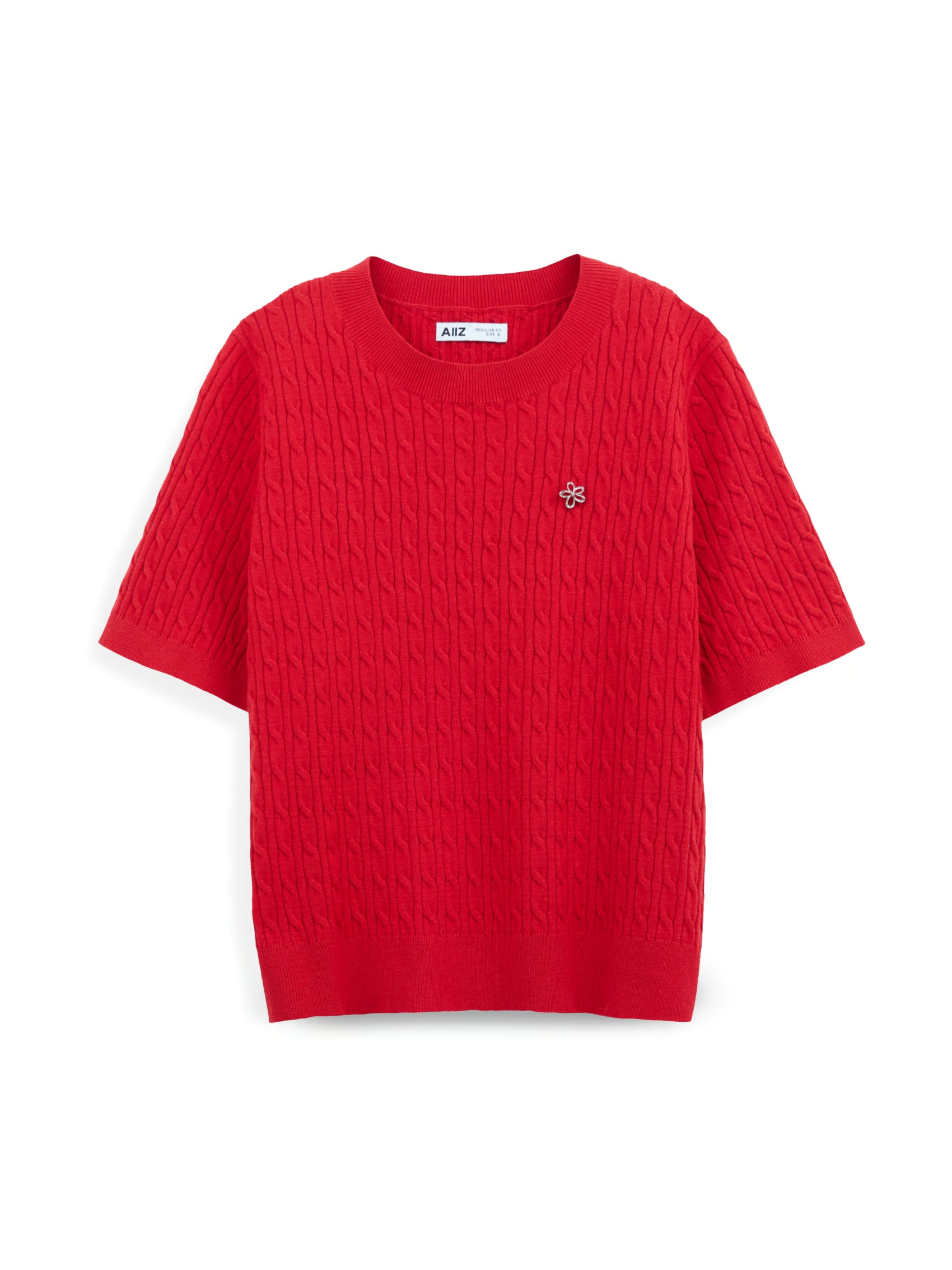 AIIZ Women's Cabel Knit Short Sleeve Sweater (Red / S)