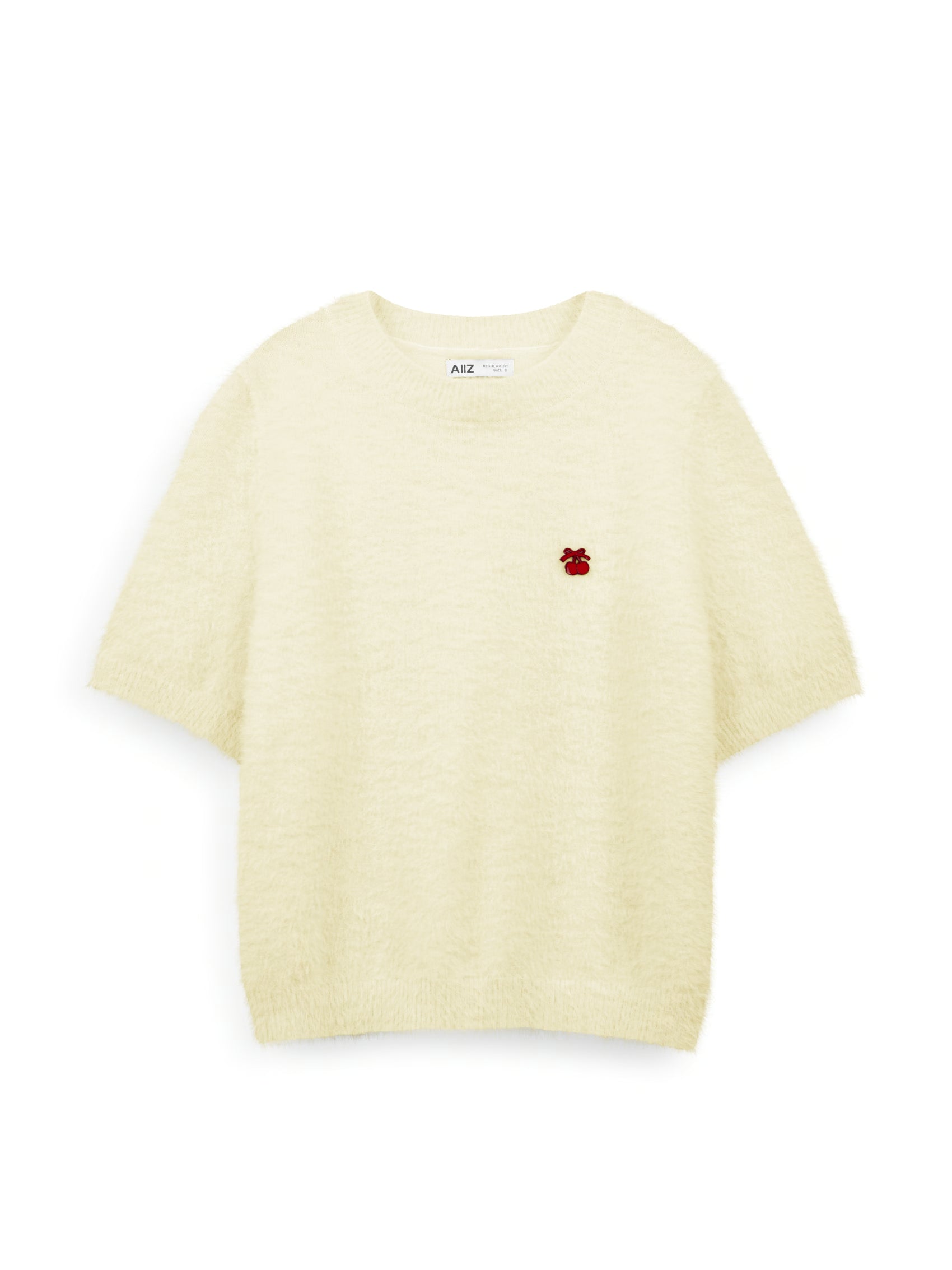 AIIZ Women's Cherry Fluffy Short Sleeve Sweater (Light Yellow / S)