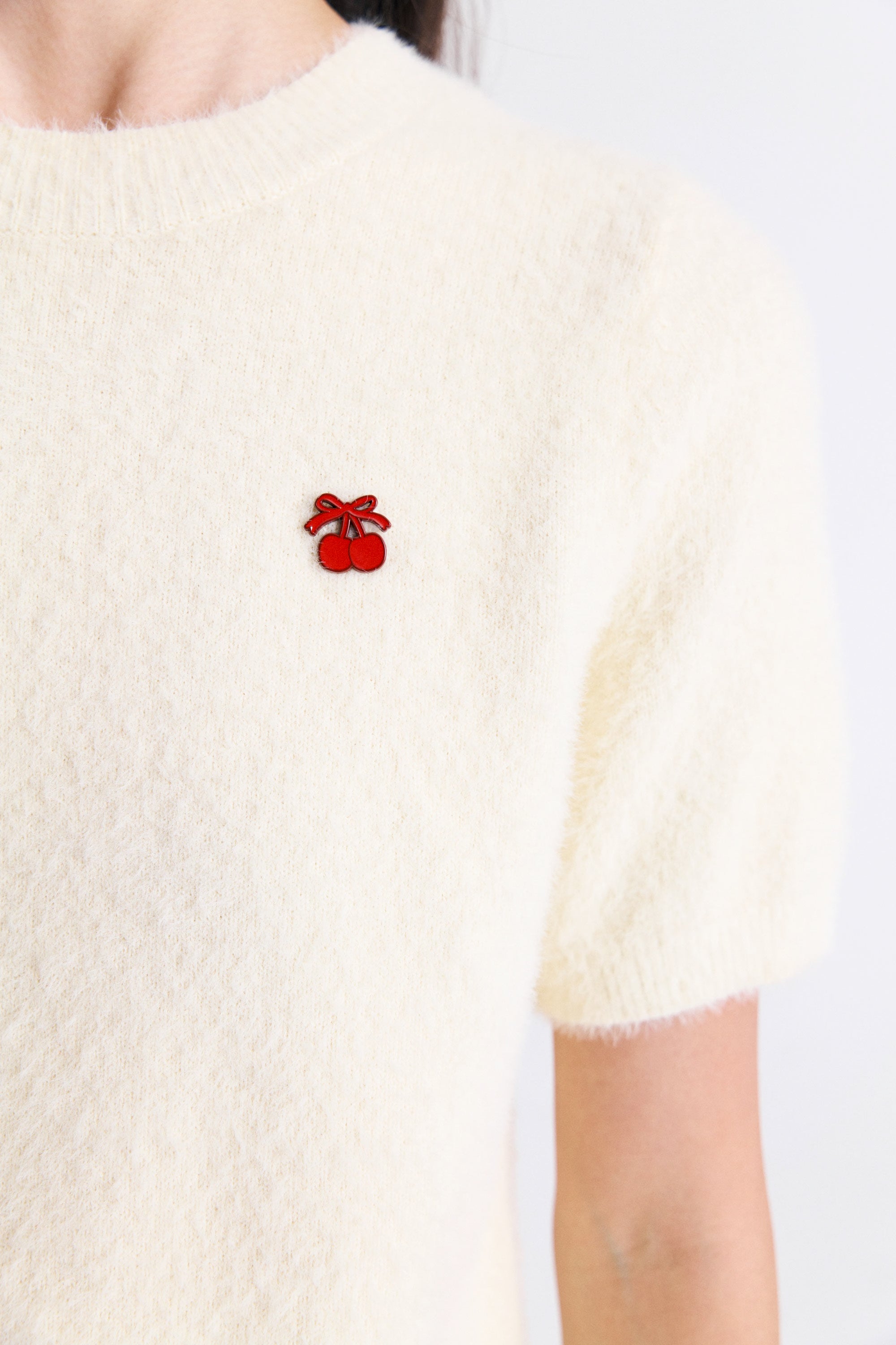 AIIZ Women's Cherry Fluffy Short Sleeve Sweater