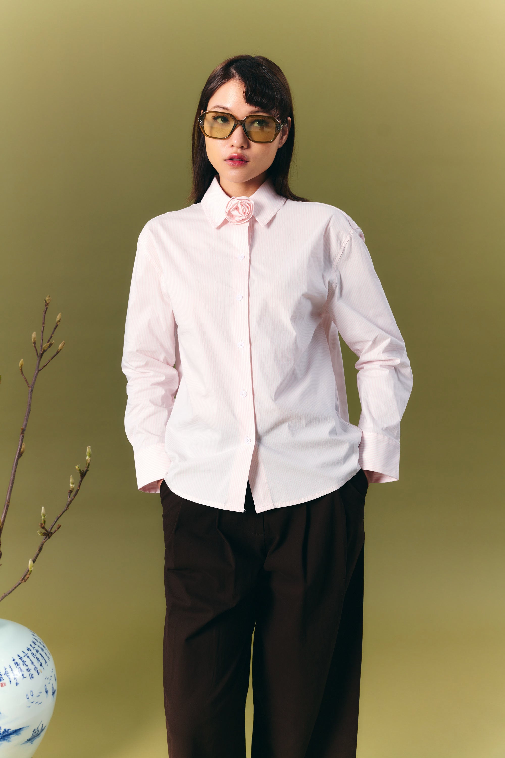 AIIZ Women's Striped Long Sleeve Shirt (Pink / S)