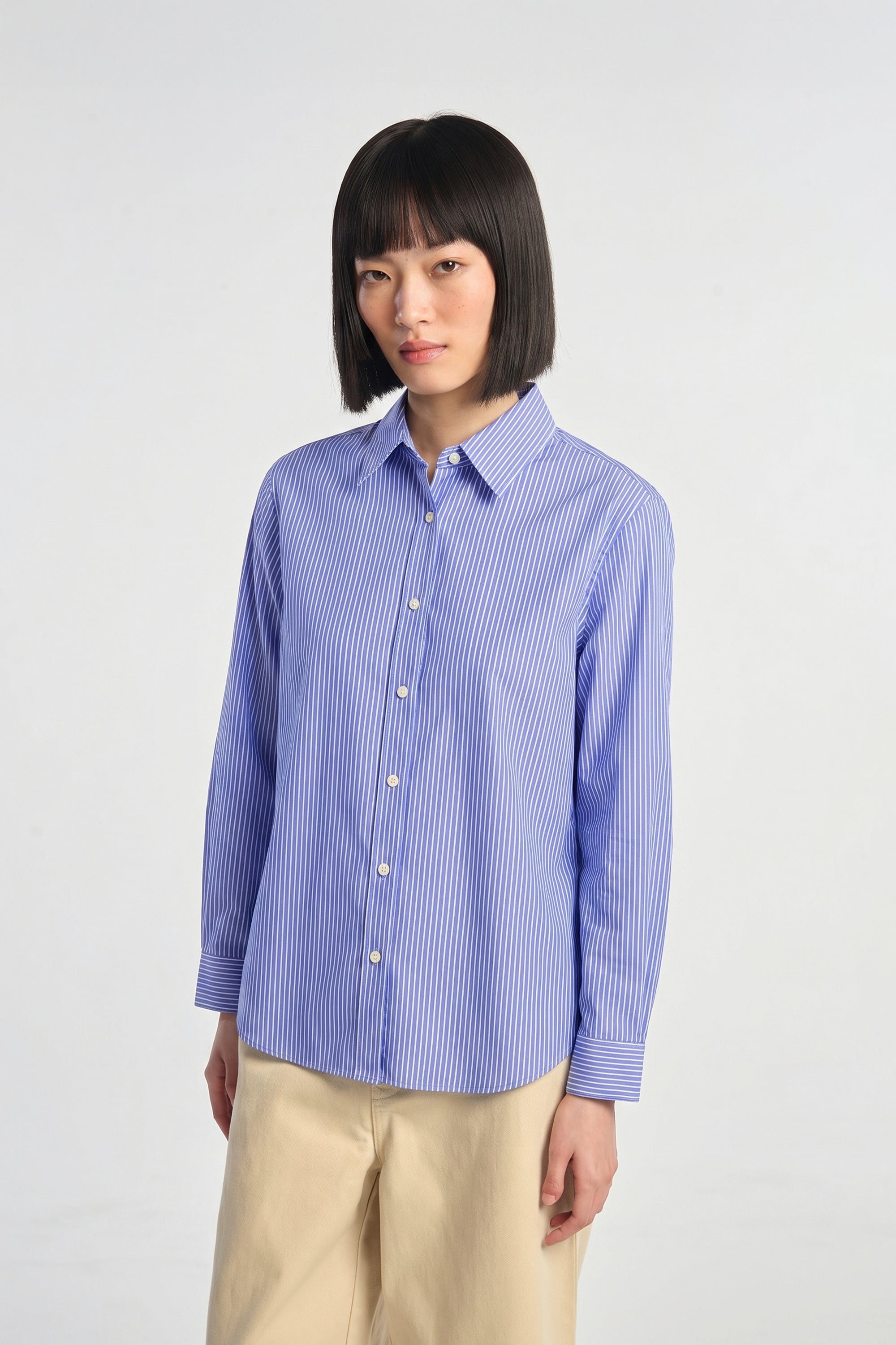 AIIZ Women's Striped Long Sleeve Shirt (Dark Blue / S)