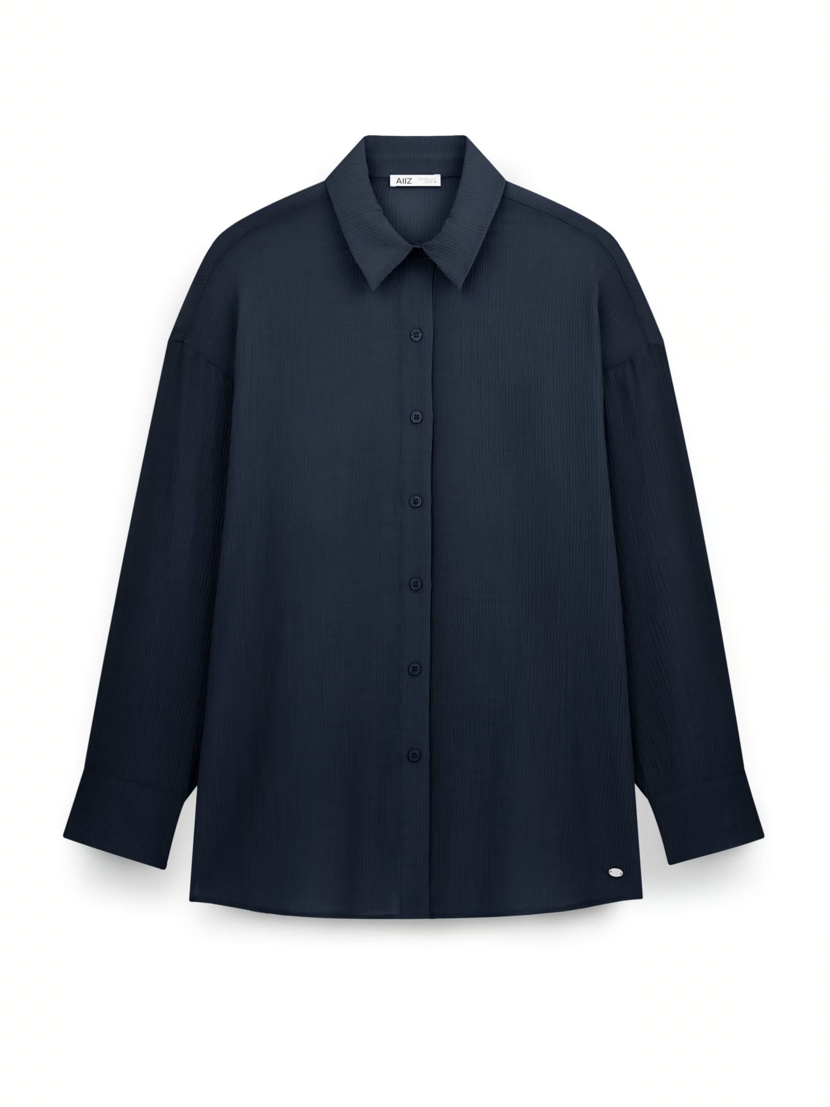 AIIZ Women's Texture Long Sleeve Shirt (Navy / S)