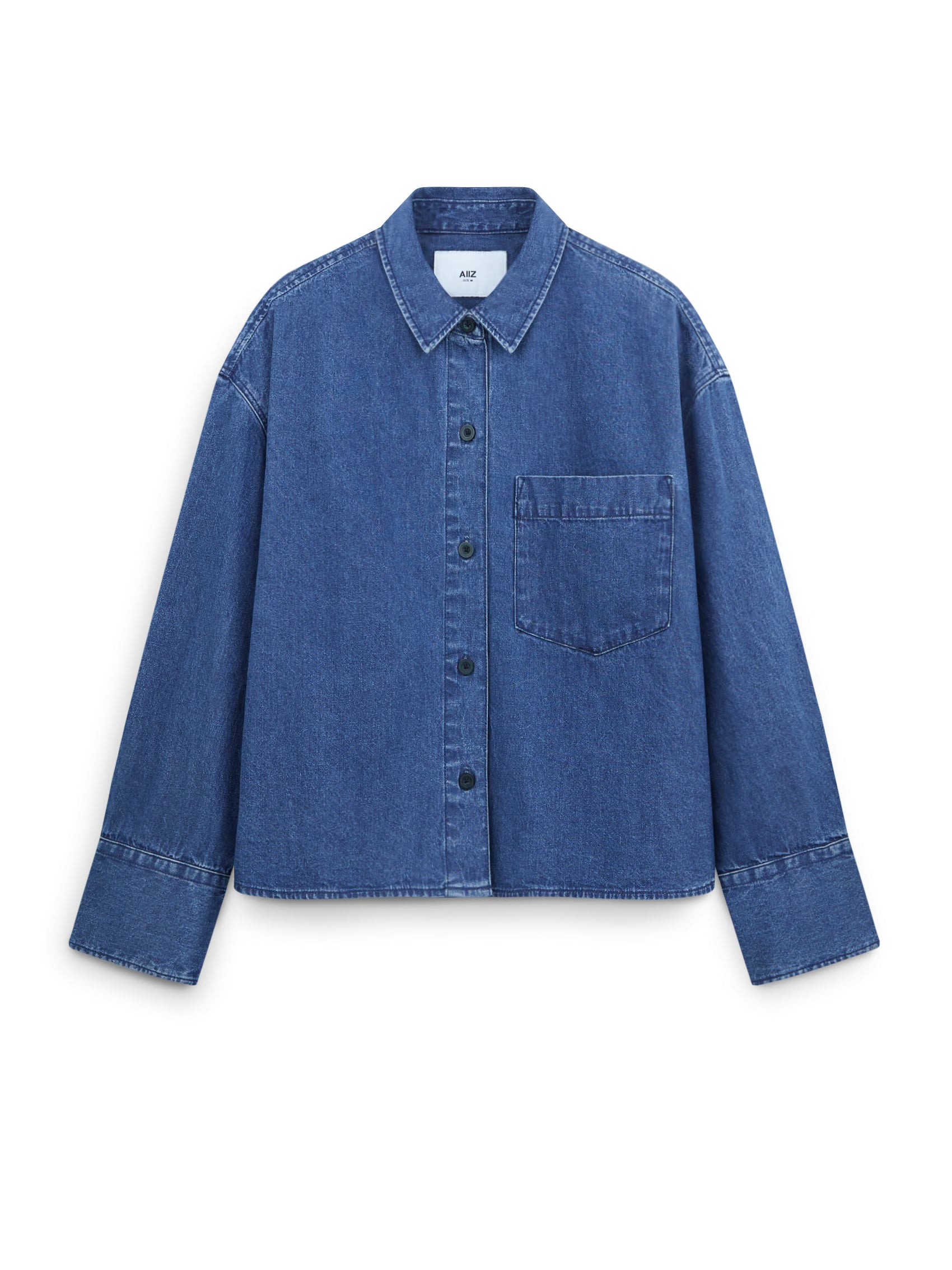 AIIZ Women’s Denim Shirt with Pocket (Blue / S)