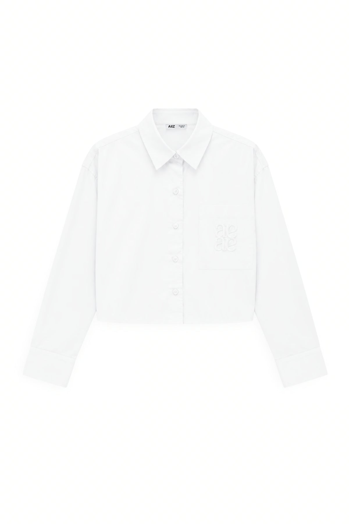 AIIZ Women's Pocket Boxy Long Sleeve Shirt (White / S)