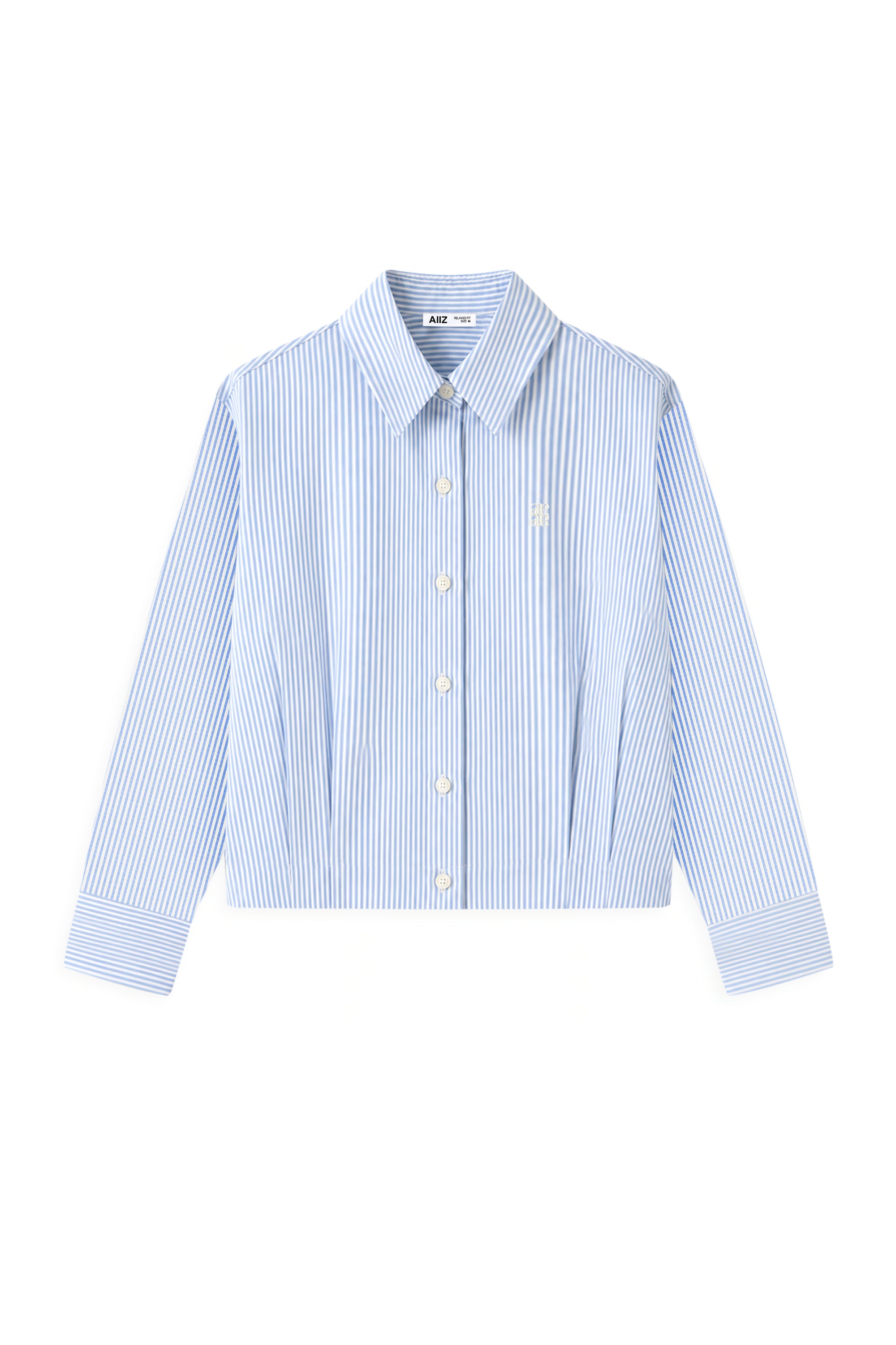 IIZ Women's Striped Crop Long Sleeves Shirt (Light Blue / S)