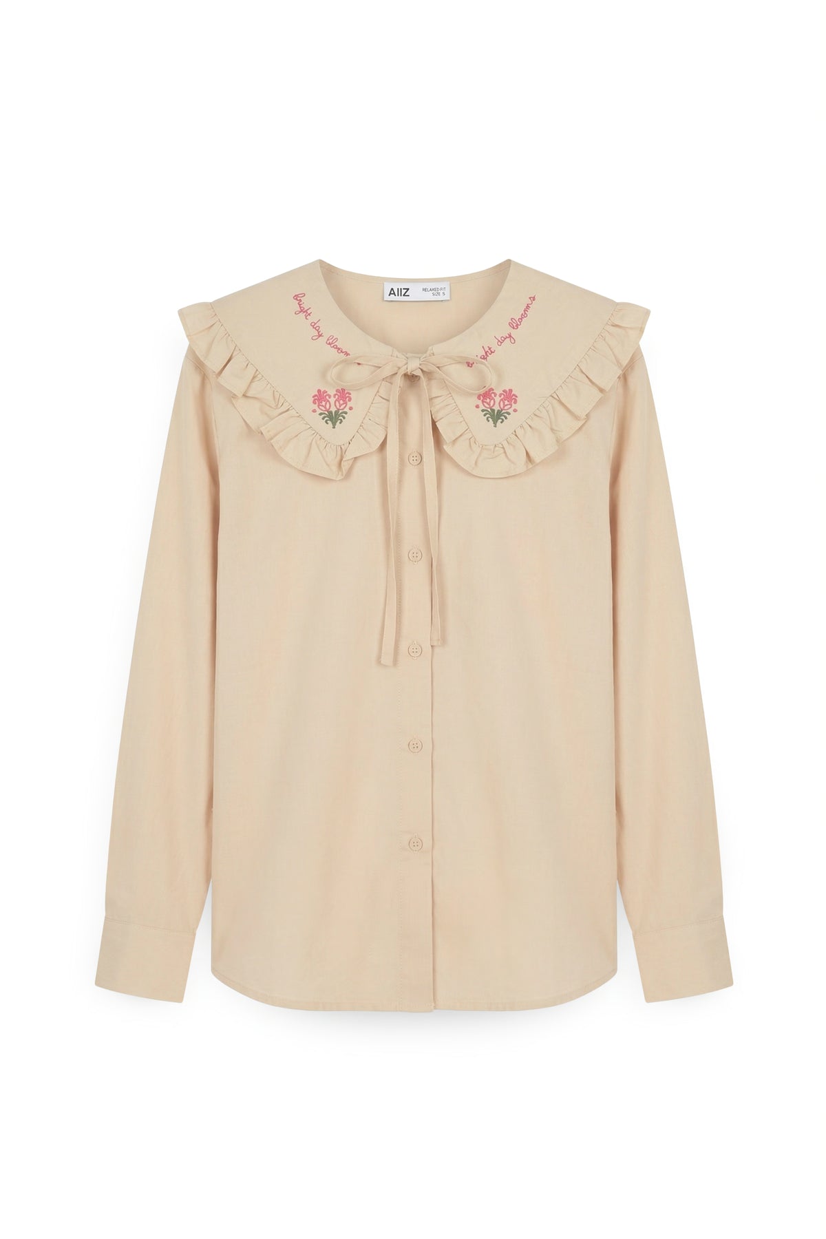 AIIZ Women's Embroidered Peter Pan Collar Blouse (Beige / S)