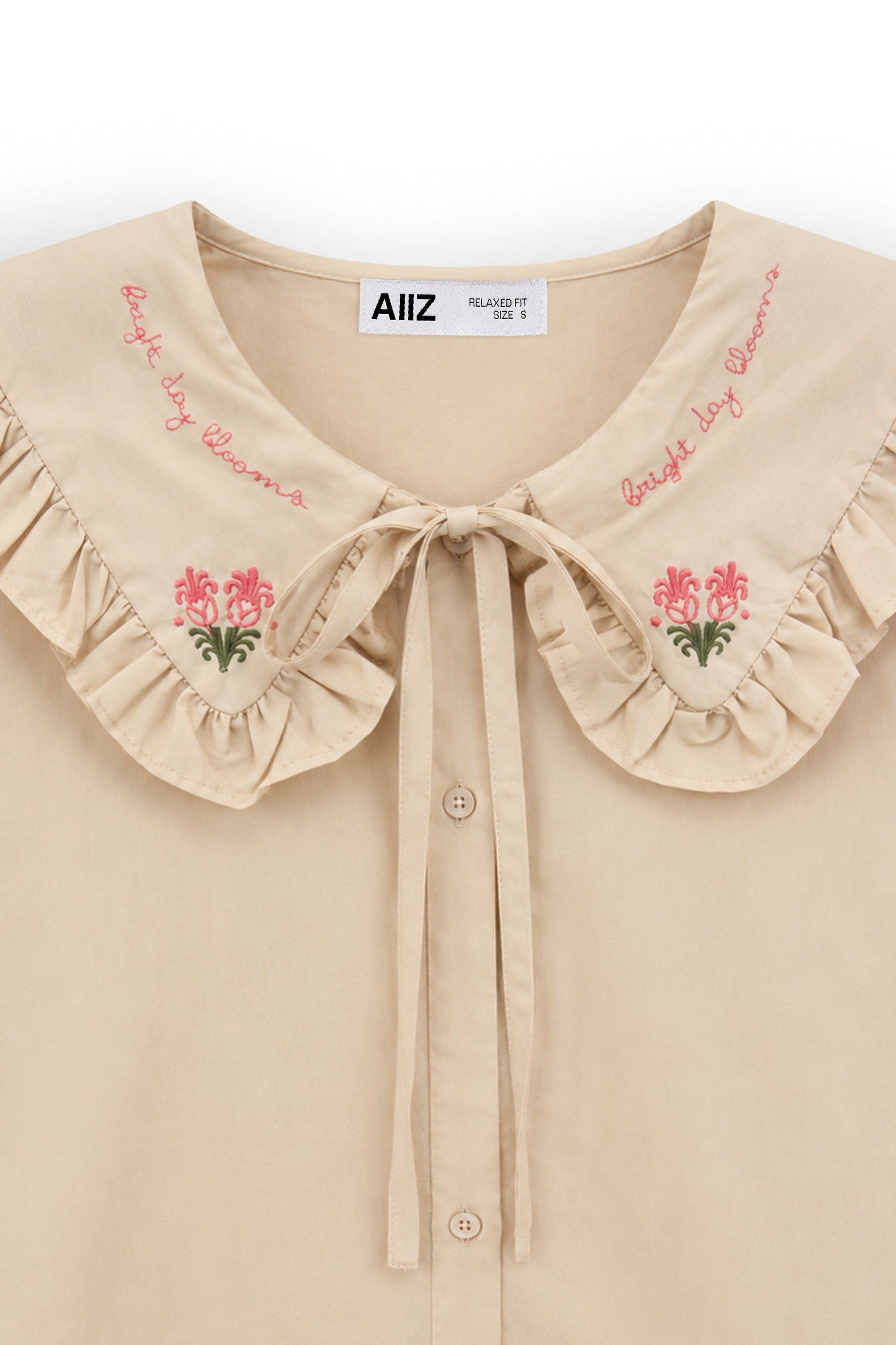 AIIZ Women's Embroidered Peterpan Collar Shirt