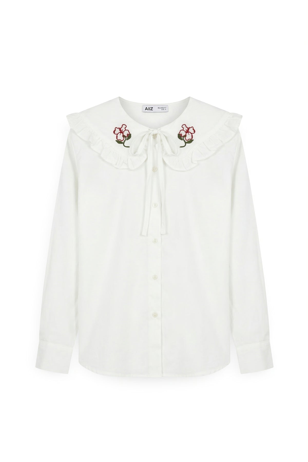AIIZ Women's Embroidered Peter Pan Collar Blouse (OFF WHITE / S)