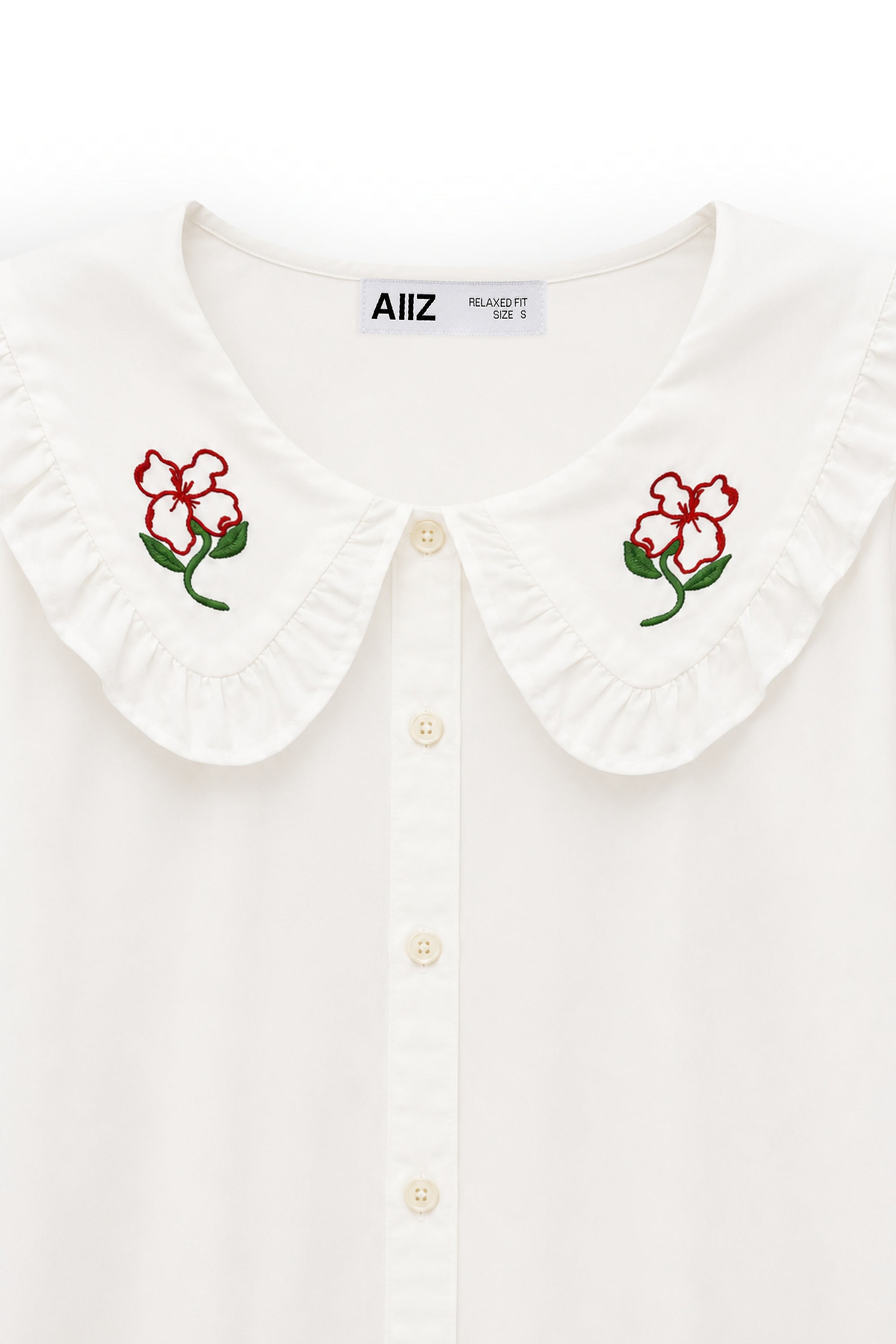 AIIZ Women's Embroidered Peterpan Collar Shirt