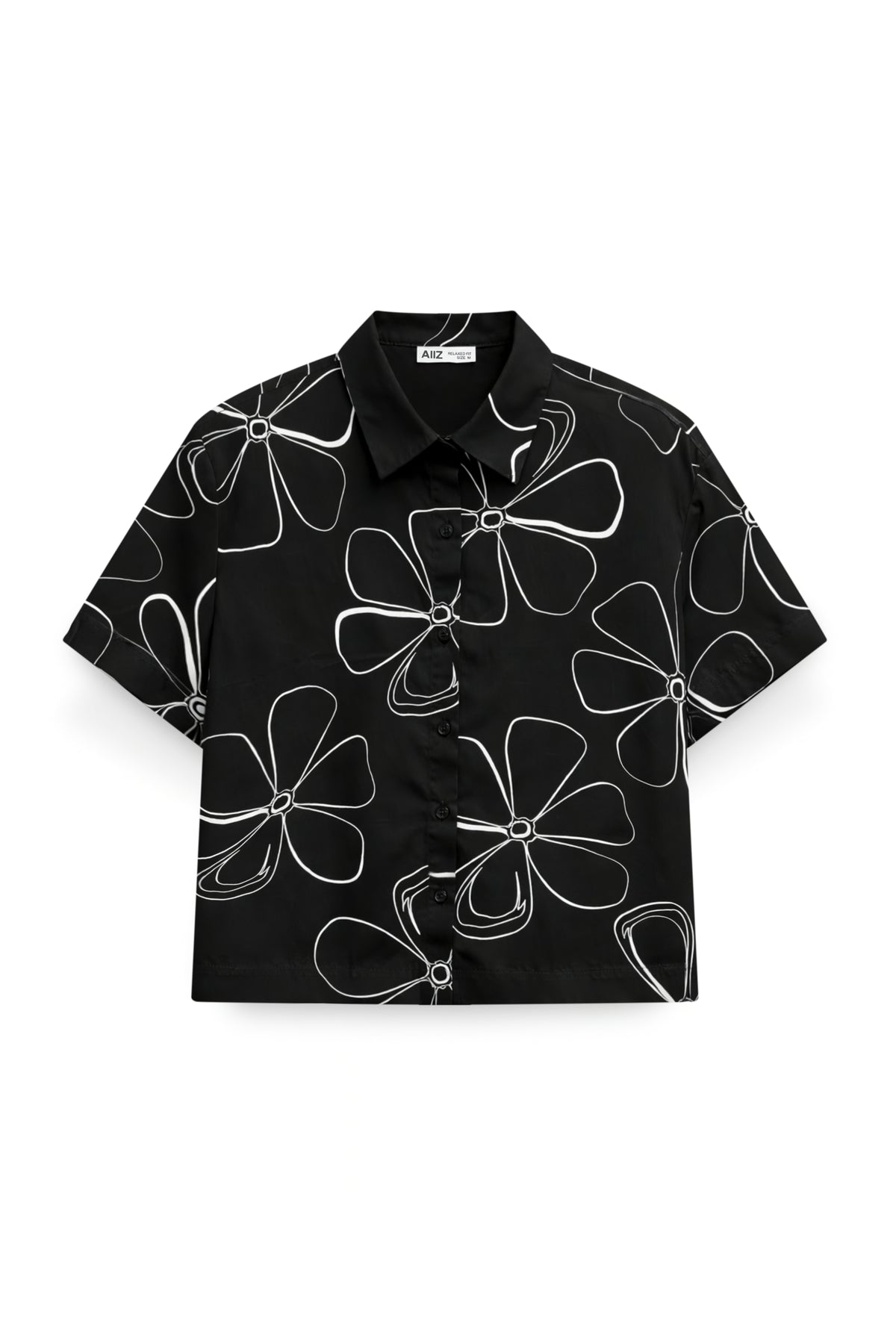 AIIZ Women's Printed Boxy Short Sleeve Shirt