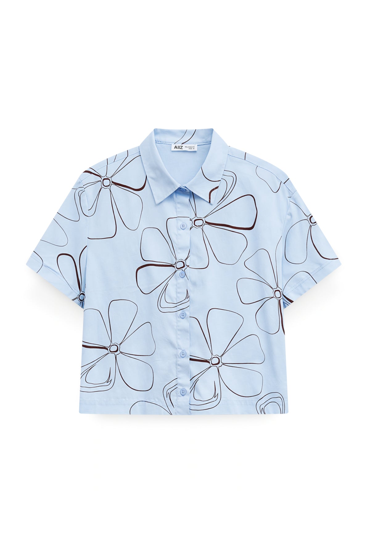 AIIZ Women's Printed Boxy Short Sleeve Shirt (Blue / S)