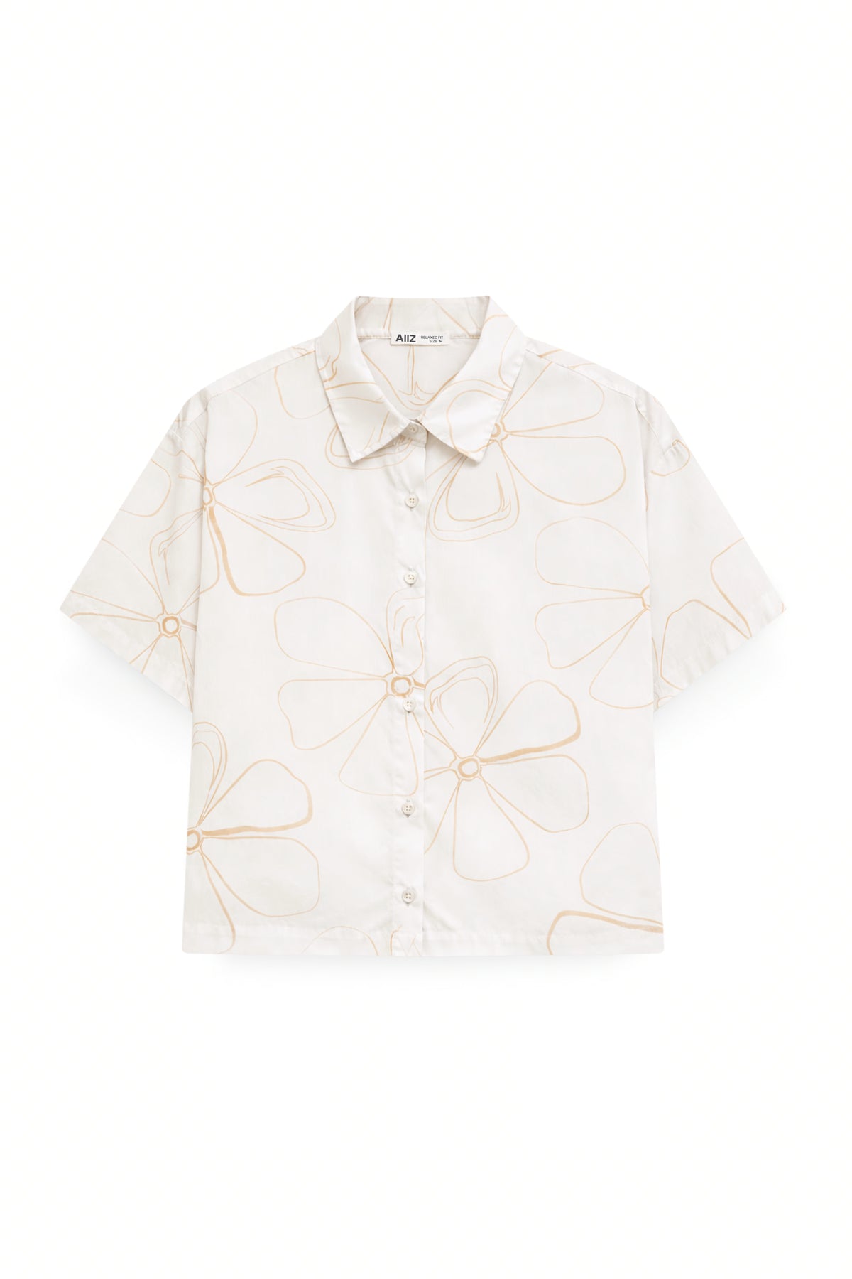 AIIZ Women's Printed Boxy Short Sleeve Shirt (White / S)