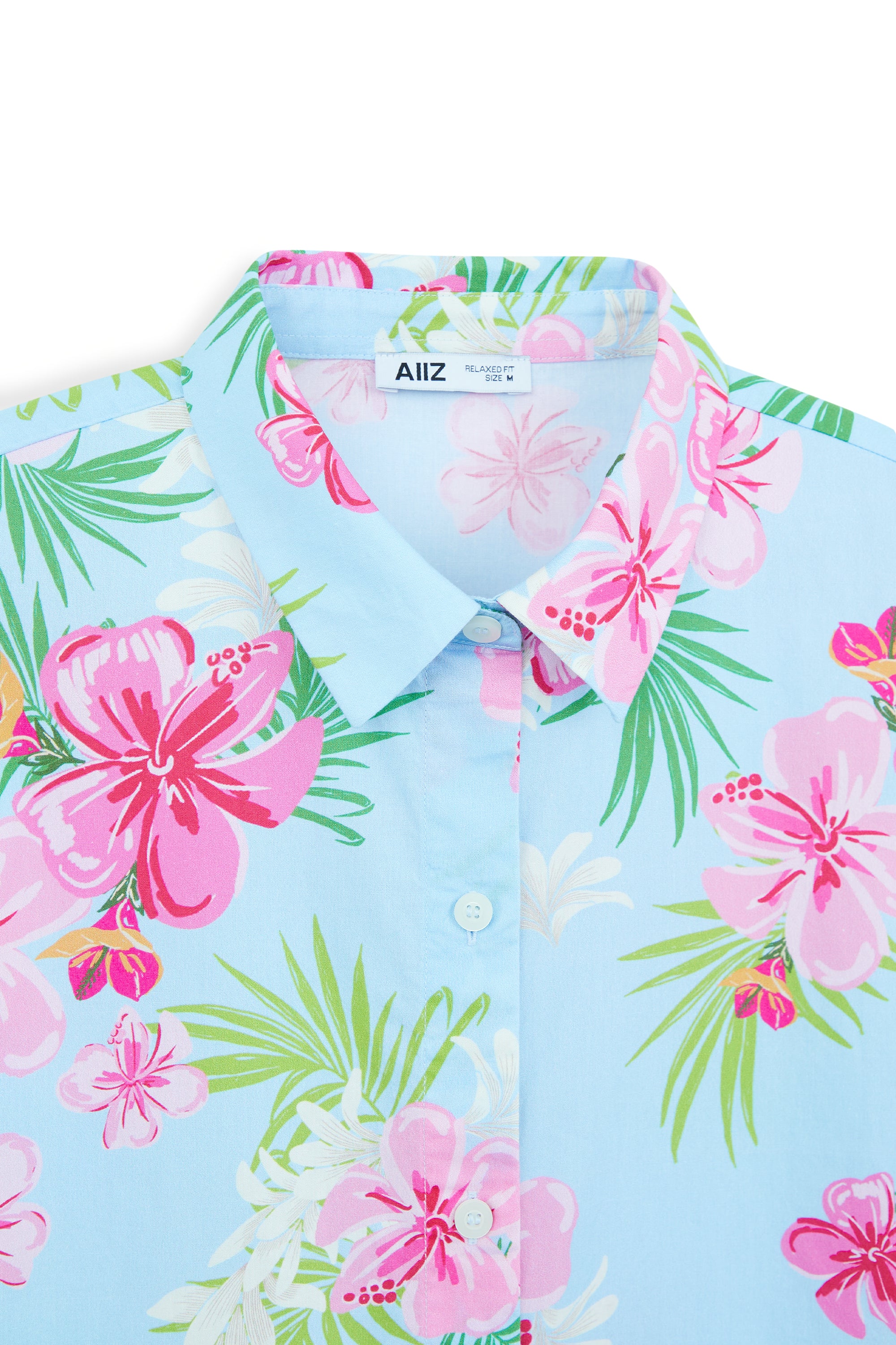 AIIZ Women’s Songkran Floral Short Sleeve Shirt–100% Cotton