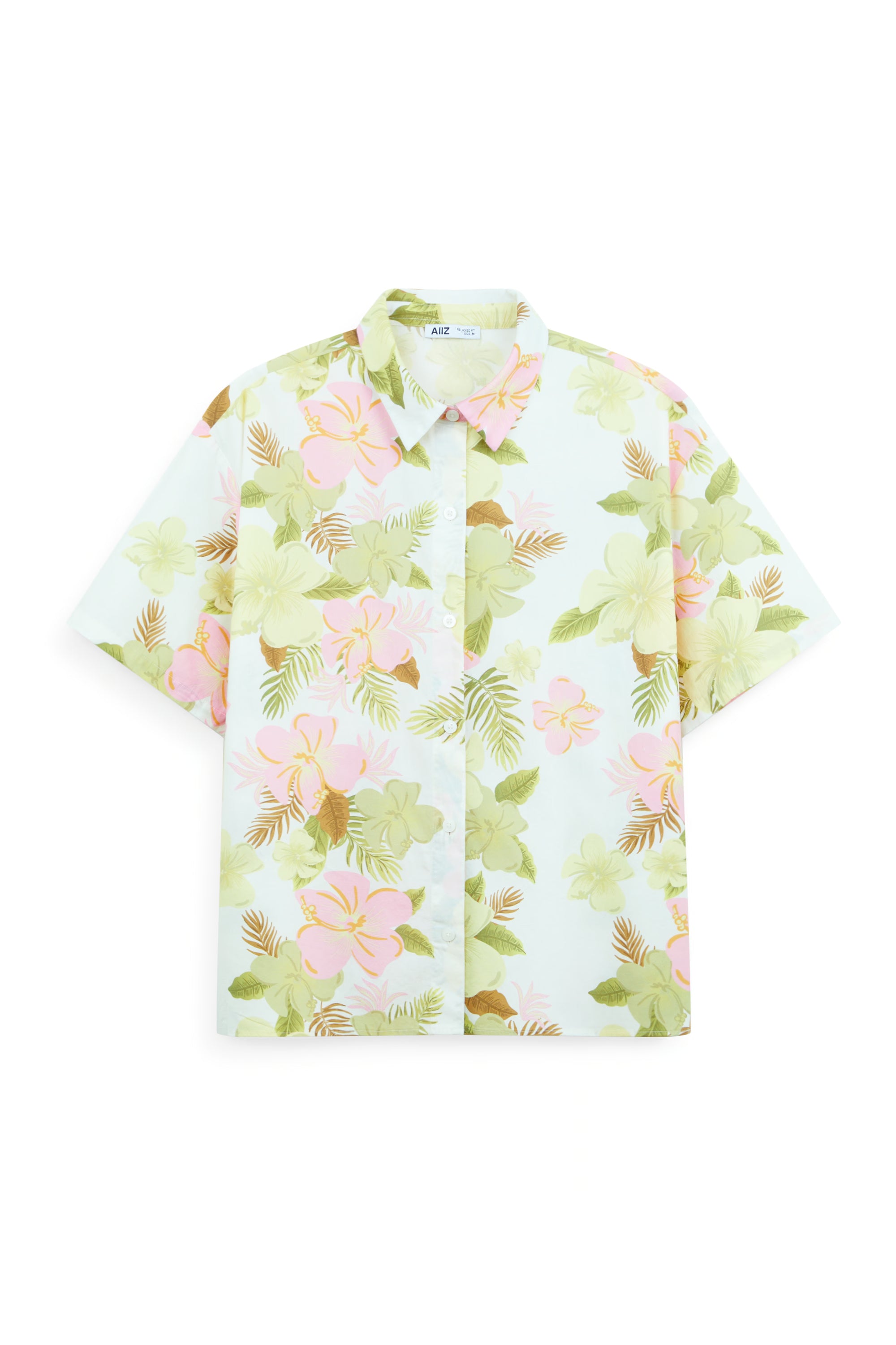 AIIZ Women’s Songkran Floral Short Sleeve Shirt–100% Cotton